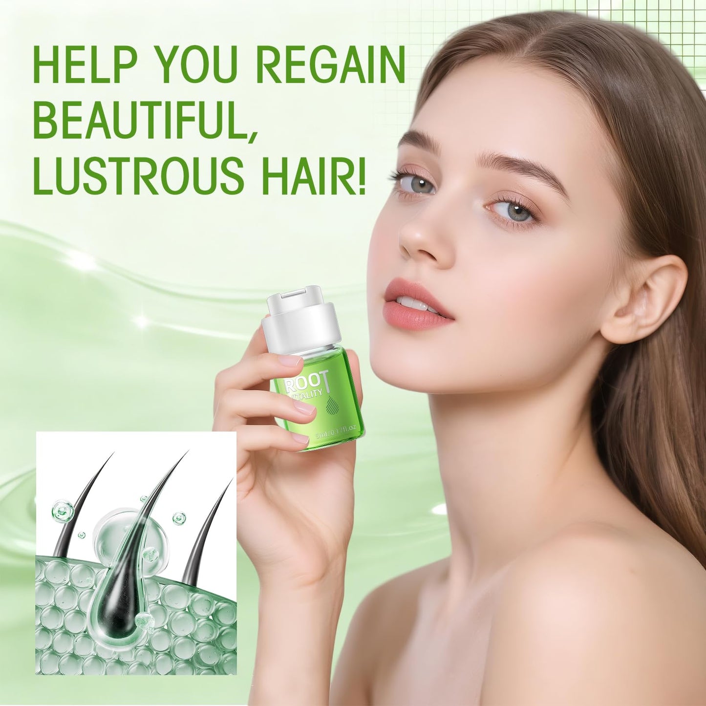 Hair Regrowth System - Hair Growth Treatment with Ginseng, Eclipta Prostrata, Peppermint & Ginger Root, Fast-Absorbing Non-Greasy Serum to Strengthen Roots, Thicken Hair for Men & Women