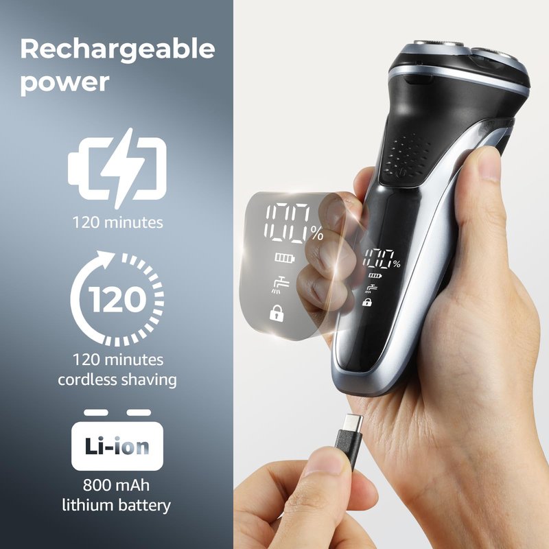GDKLXL Rechargeable Electric Razor for Men: IPX7 Waterproof Shaver - 1.5H Fast Charge, 4D Flex Precision Blades with Pop-Up Trimmer - Gentle on Sensitive Skin, Travel-Friendly