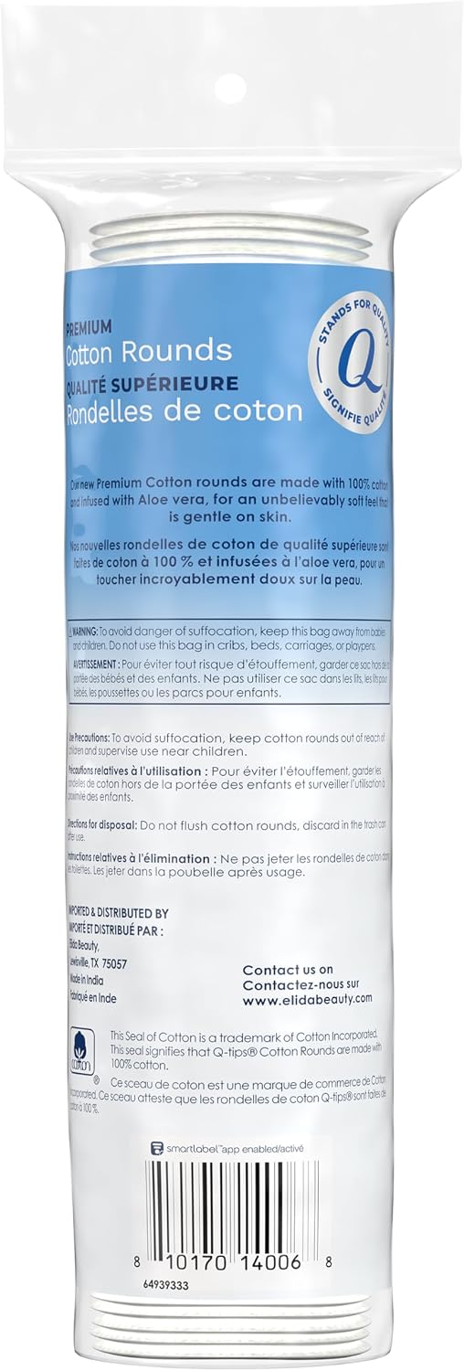 Premium Cotton Rounds - 100% Lint-Free Makeup Remover Pads | Soft Cleansing Face Pads for Skin Care, 80 Count (6 Pack)