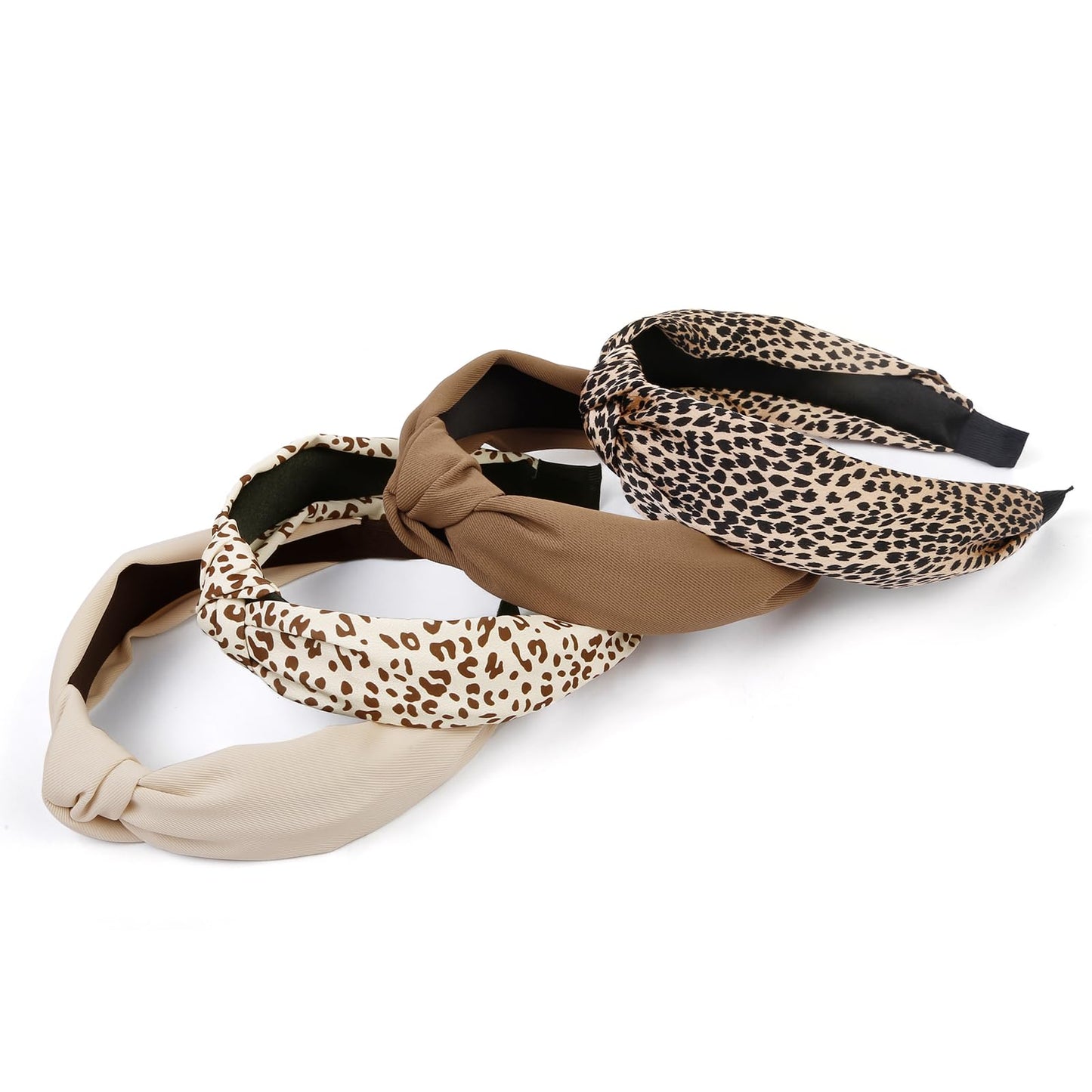 Knotted Fashion Hairbands and Hair Hoops: Non-Slip Top Knot Headbands with Leopard Print for Women and Girls - 4PCS Beige Brown Hair Accessories Set