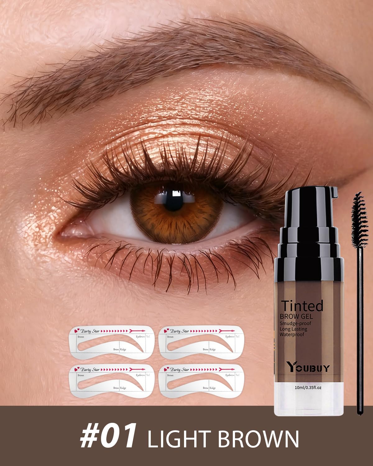 3D Tinted Eyebrow Gel Kit - Long-Lasting Waterproof Brow Cream & Stamp Stencil | Light Brown