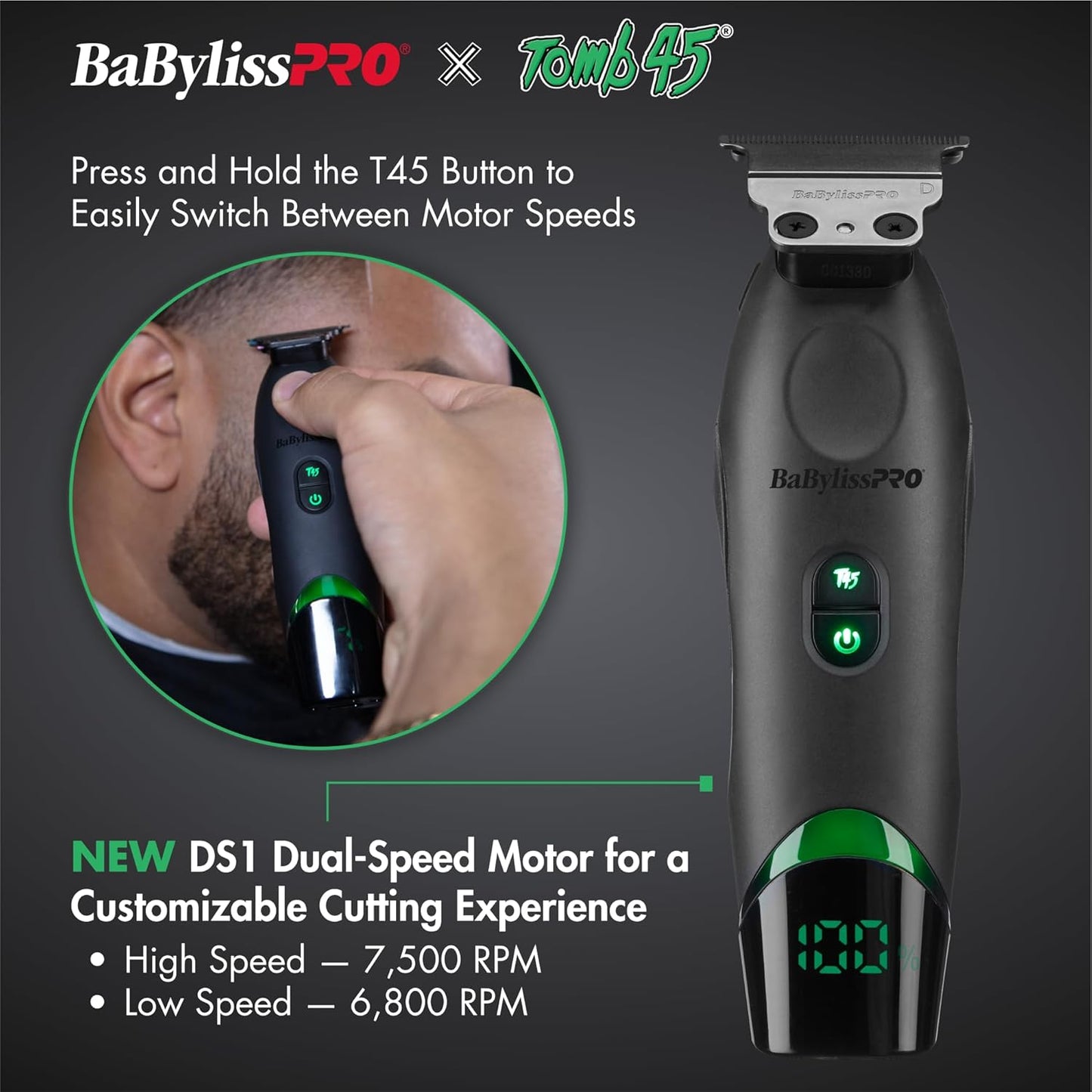 BaBylissPRO Wireless Charging Hair Trimmer for Men - Dual Speed Motor, 7500 RPM T-Blade, 3 Hour Runtime