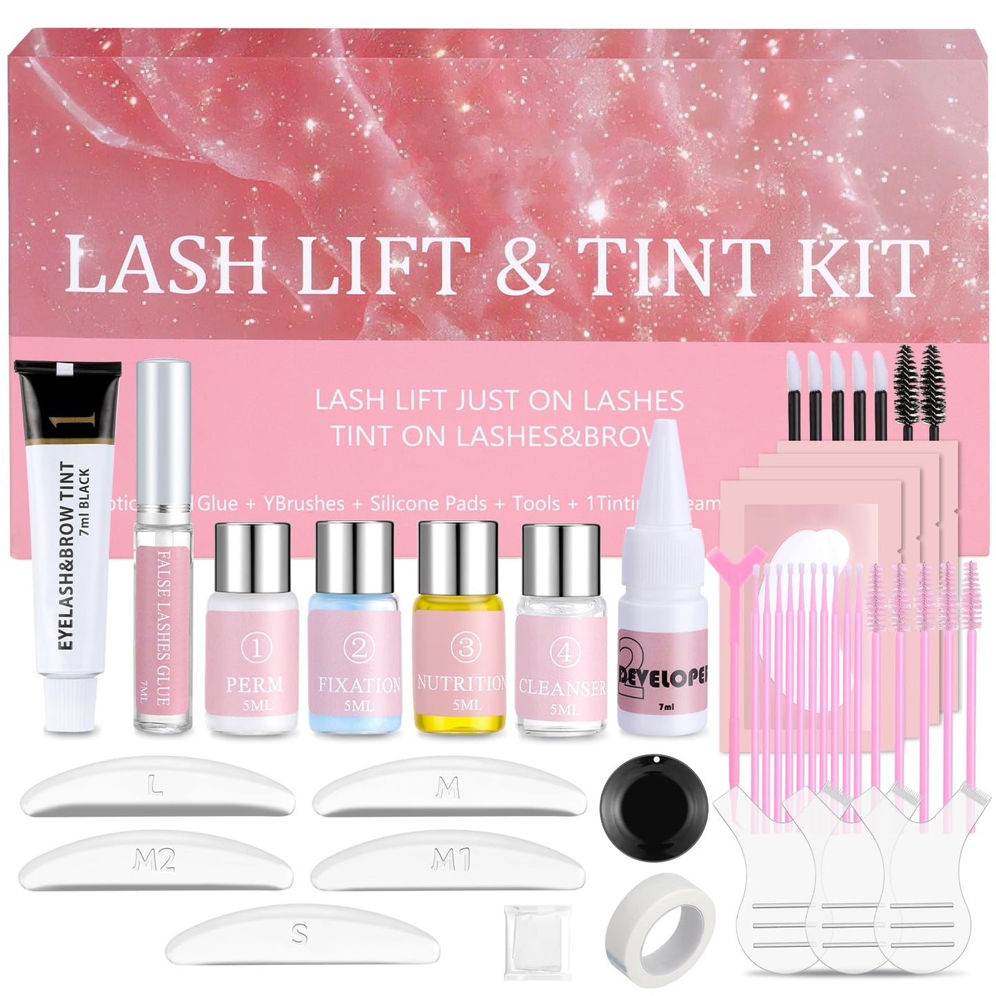Lash Lift and Color Kit, Eyelash Lift Kit for Long-Lasting Curl,Black Eyebrows & Eyelashes Color-Natural Eyelash Perm Curling Set, DIY Lash Lamination Set for Beginner, Salon and Home Use