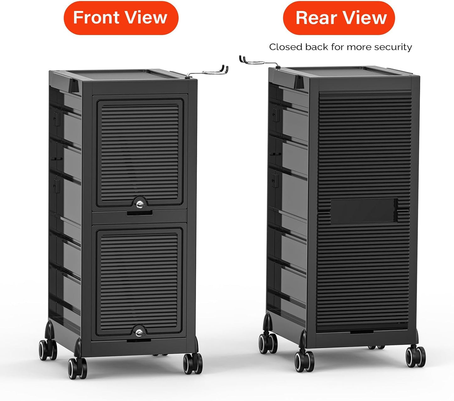 OmySalon Salon Trolley Cart - Rolling Hair Stylist Station with 2 Lockable Doors | Organizer with Drawers & Dryer Holder