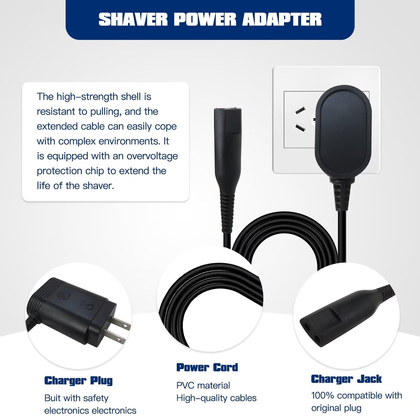 INGQI Replacement Wall Charger for Braaun Shavers Series 1 3 5 7 9 5544, 5730, 5733, 5676, 5729, 5742, 5743, 5762, 5748, 5749, 5768- Part-No.81719643 12V Wall Power Adapter