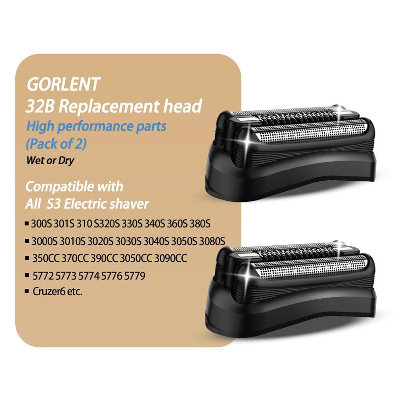 GORLENT 2 Pcs Series 3 Pro Replacement Head for Branus All S3 Shavers 3040s 3010s 310s 3000s 3050cc 3080s, Foil and Cutter Blades for a Close and Smooth Shaving Experience