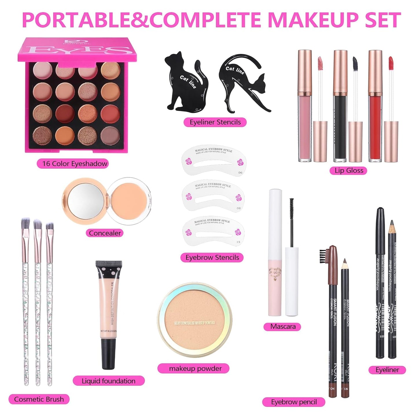 Makeup Kit for Teens - Complete Makeup Set with Eyeshadow Palette, Lip Gloss, Mascara & Brushes | Perfect Gift for Women