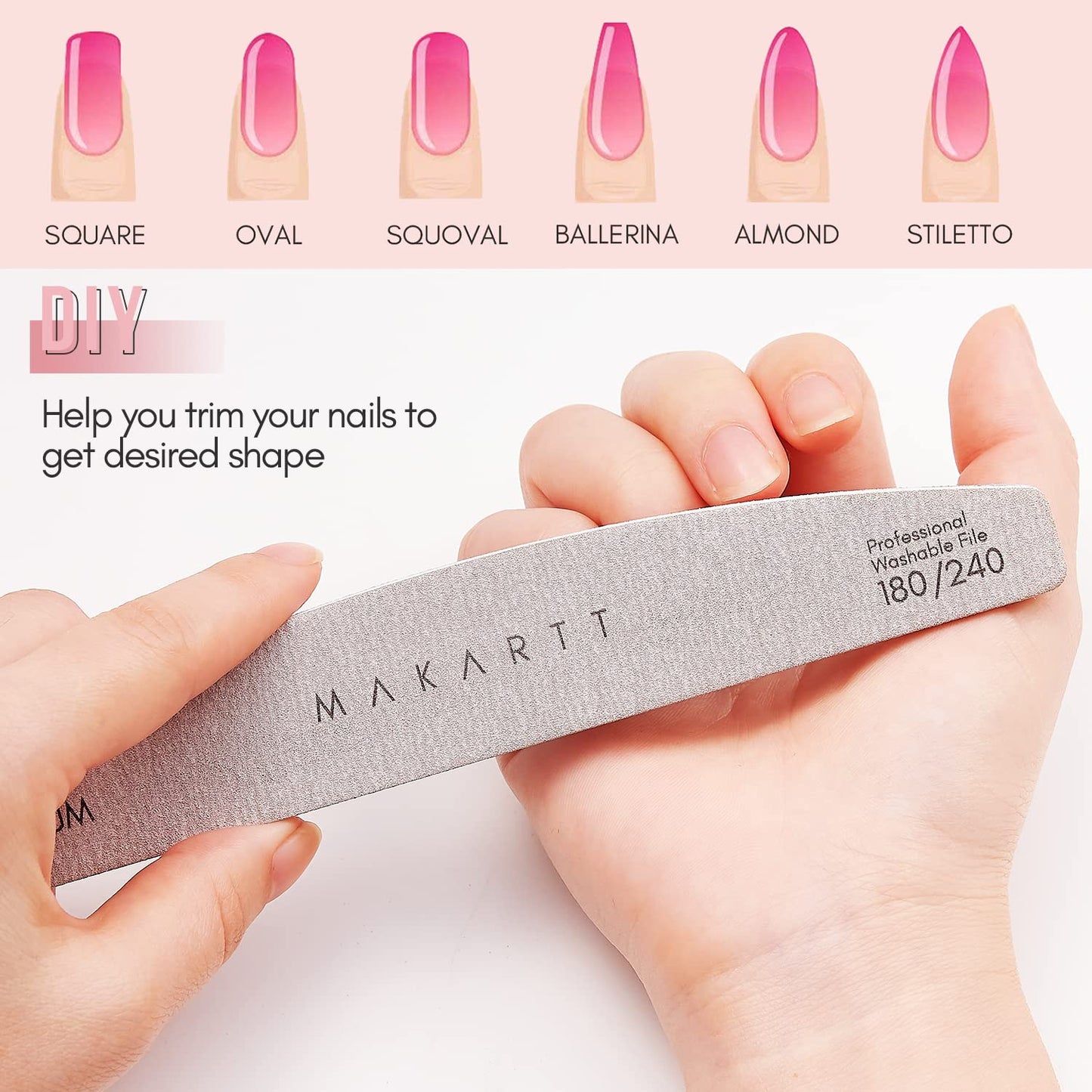 Makartt Nail Files - 180/240 Grit Emery Boards for Natural Nails | 10pcs Dual-Sided Manicure Set for Salon & Home Use