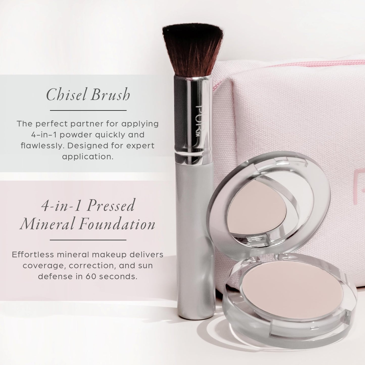 PÜR MINERALS Multitasking Essentials Kit, Blush Medium - Makeup Gift Set Includes 4-in-1 Correcting Primer, Fully Charged Mascara, 4-in-1 Pressed Mineral Powder & 1 Chisel Brush