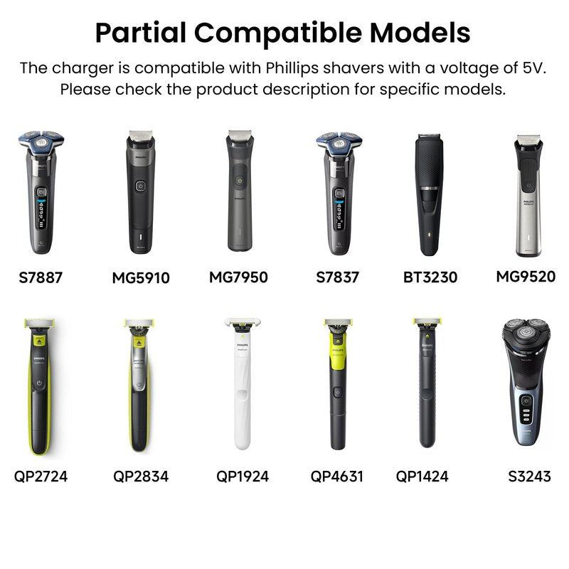 Xxszhy 5V Charger Fit for Philips Norelco One Blade 360 QP2724 QP2834 Trimmer Razor, MG7910 MG9510 MG9520 MG9525 QP4631 QP6542 QP6552 QP4530 QP1924 QP1324 MG5900 MG5910 MG3919 for Phillips Shaver