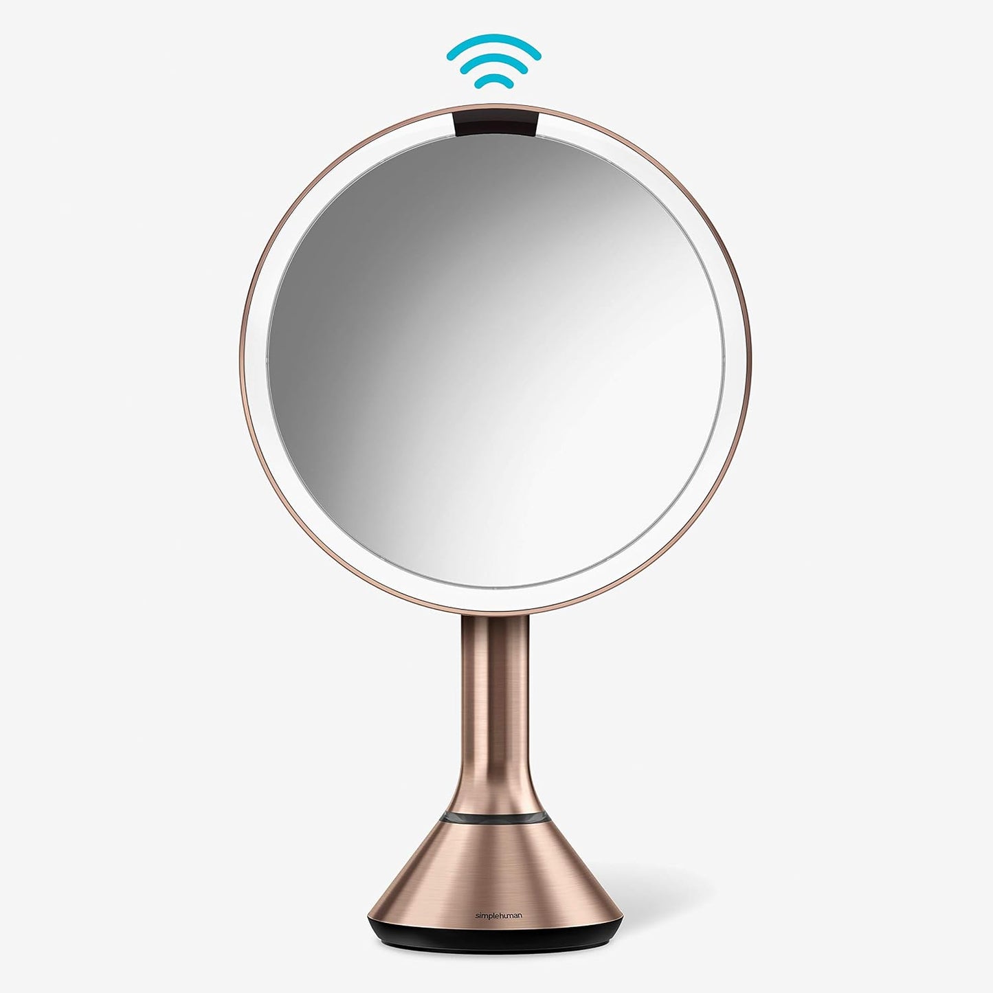 Lighted Makeup Mirror - Simplehuman Sensor Mirror with 5X Magnification | 8" Round, Cordless, Rose Gold Stainless Steel