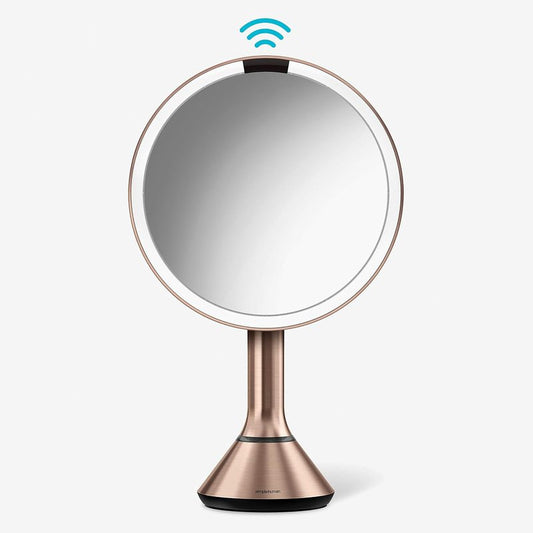 Lighted Makeup Mirror - Simplehuman Sensor Mirror with 5X Magnification | 8" Round, Cordless, Rose Gold Stainless Steel