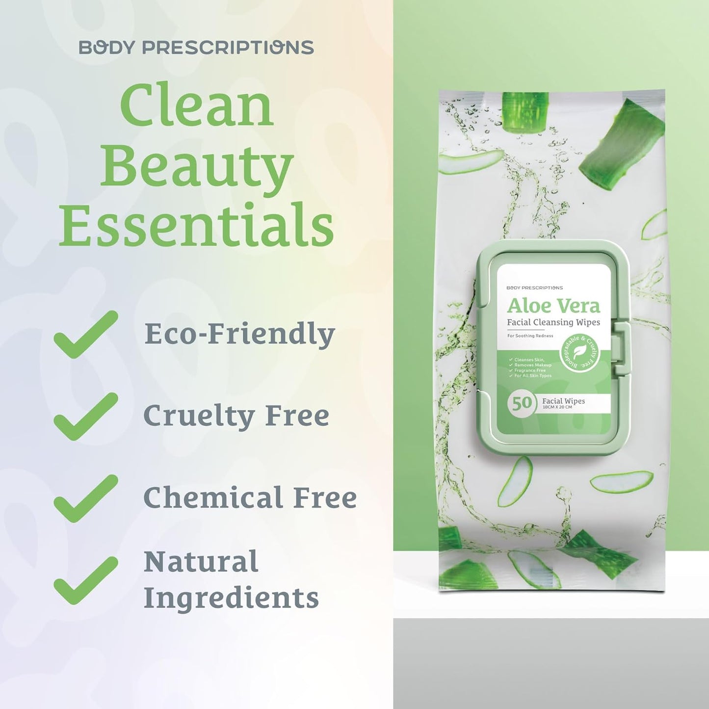Makeup Cleansing Wipes - Gentle Aloe Vera Face Wipes, 50 Count (Pack of 2)