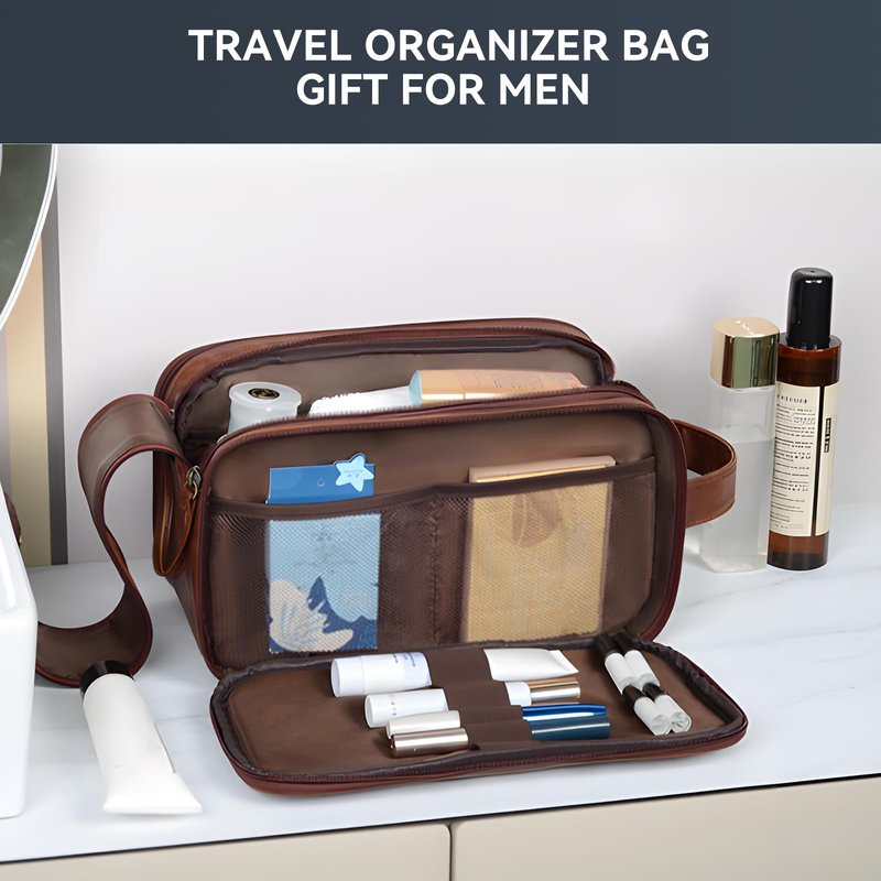 Travel Toiletry Bag for Men, Shaving Dopp Kit Water-resistant Bathroom Small Toiletries Organizer PU Leather Cosmetic Bags,Men's Shaving Grooming Kit,Gifts for Father, Dad, Boyfriend, Grandpa