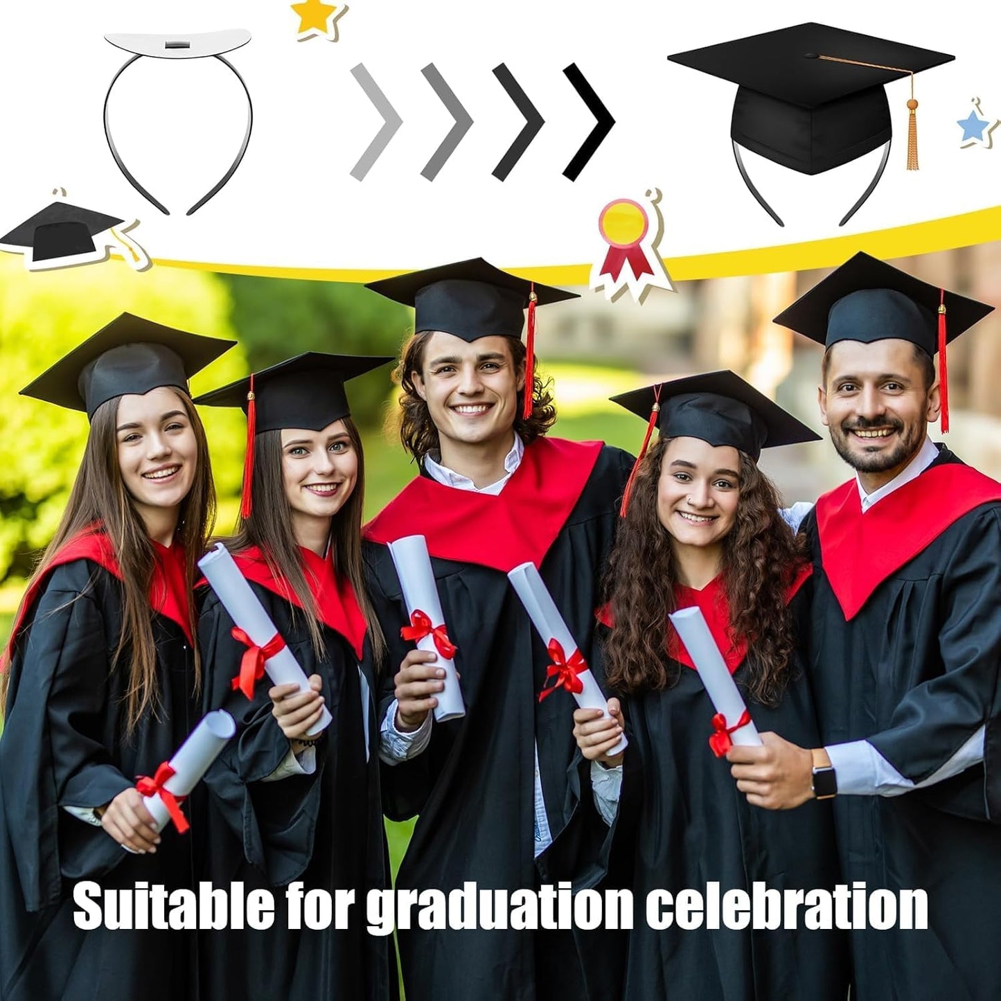 Graduation Cap Headband - Adhesive Felt Hair Band Accessories for Graduates | 1 Piece