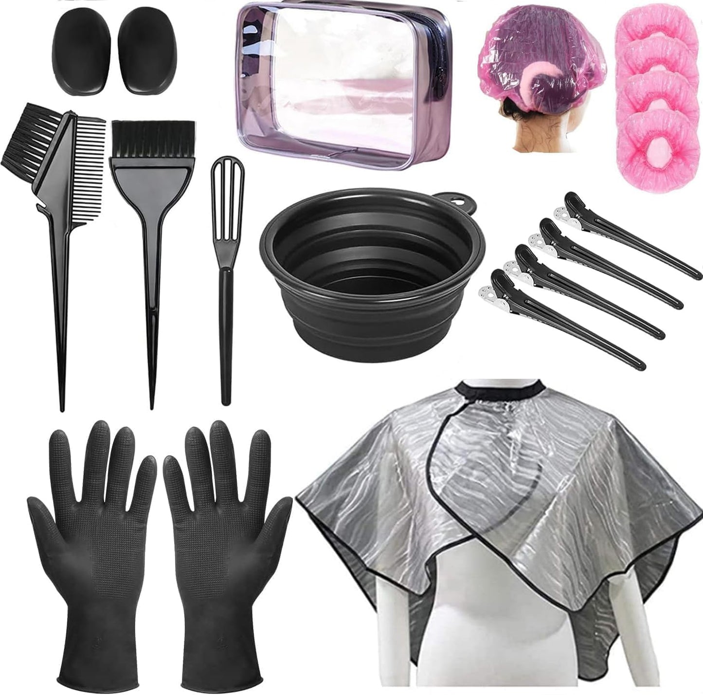 Hair Dye Kit - 18-Piece Hair Coloring Set with Bowl, Brush, Cape & Accessories | DIY Home Hair Tinting Tools