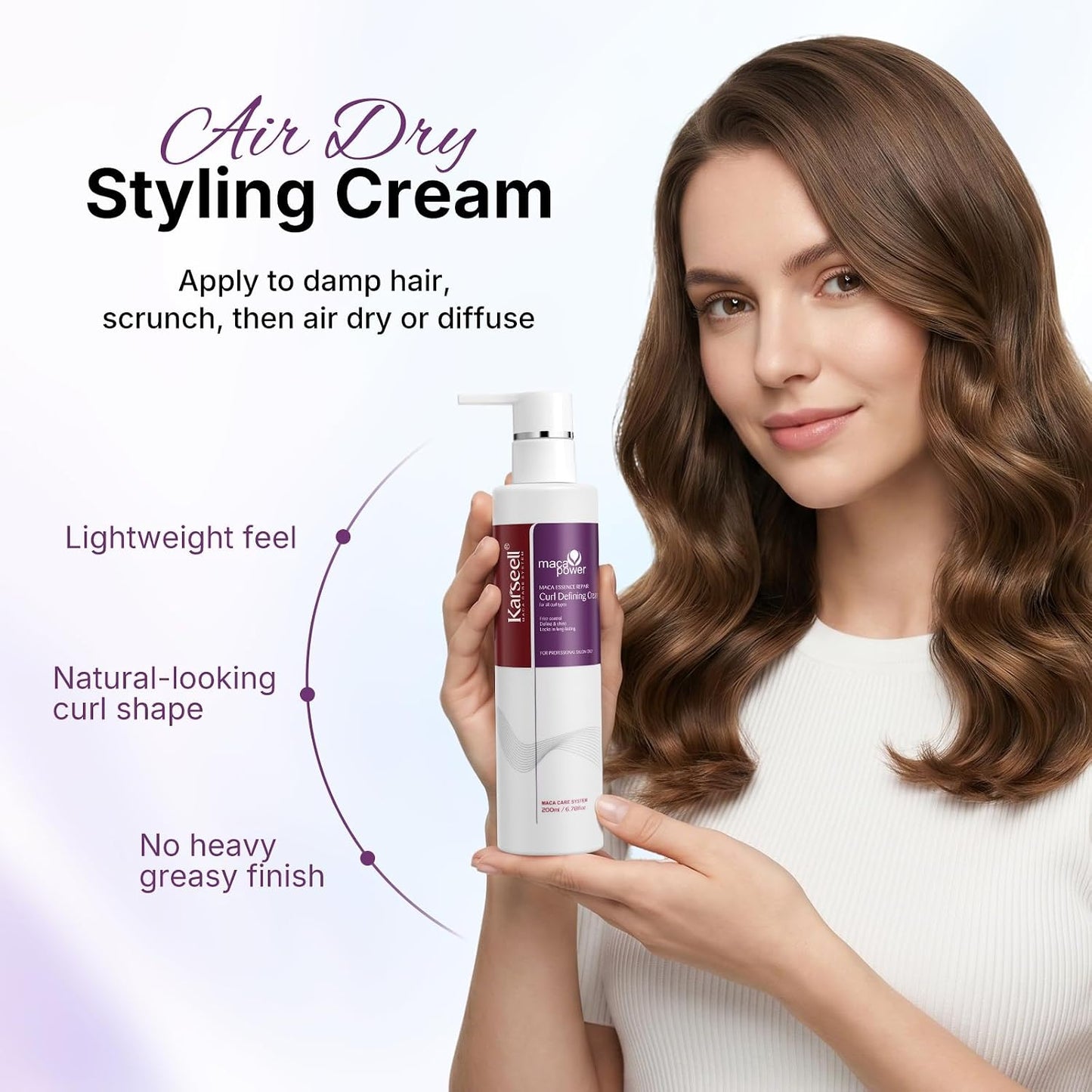 Curl-Defining Cream - Karseell Curl Perfection Essence for All Hair Types | Paraben-Free, 200ML (6.78oz)