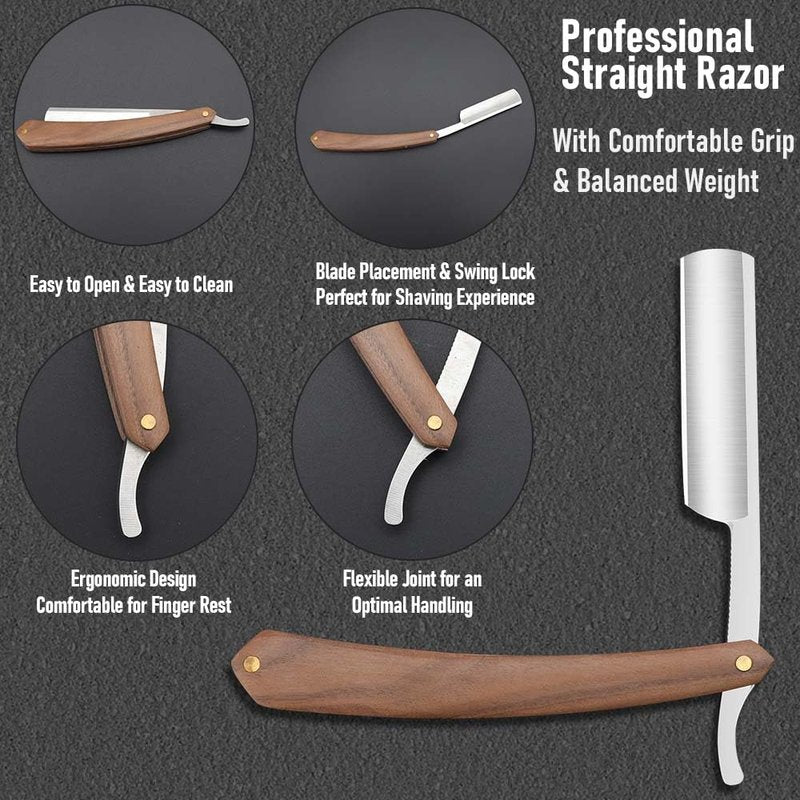 Straight razors for men Professional Straight Edge Barber Razor Premium Stainless Steel Shaver Razor with Shaving Strop for Men Home & Salon Grooming Using (NO.181)