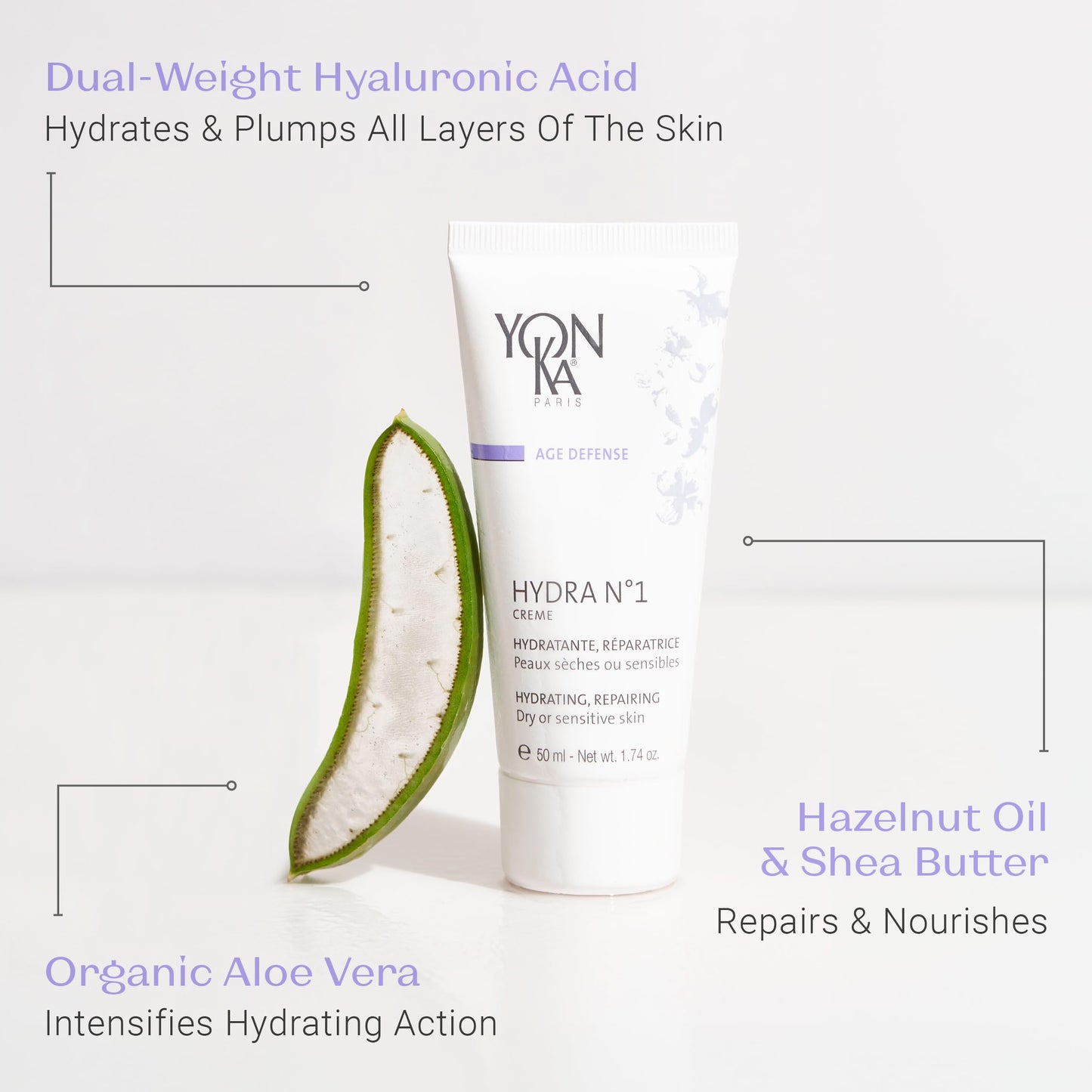 Yonka Hydra No.1 Crème | Repair & Hydrating Face Cream with Hyaluronic Acid & Vitamins A, C & E | Comforts & Strengthens Moisture Barrier | For Very Dry & Dehydrated Skin | Paraben-Free | 1.74 fl oz