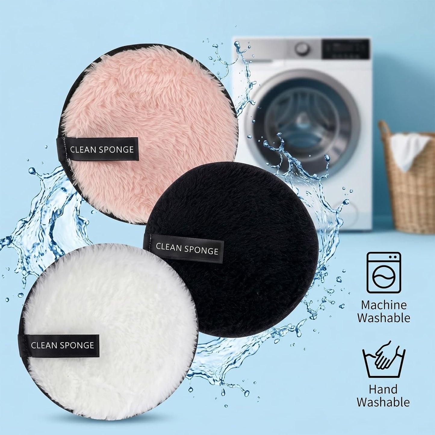Reusable Makeup Remover Pads - Soft Microfiber Facial Cleansing Puffs | 8-Pack in Black, White, Coffee, Beige