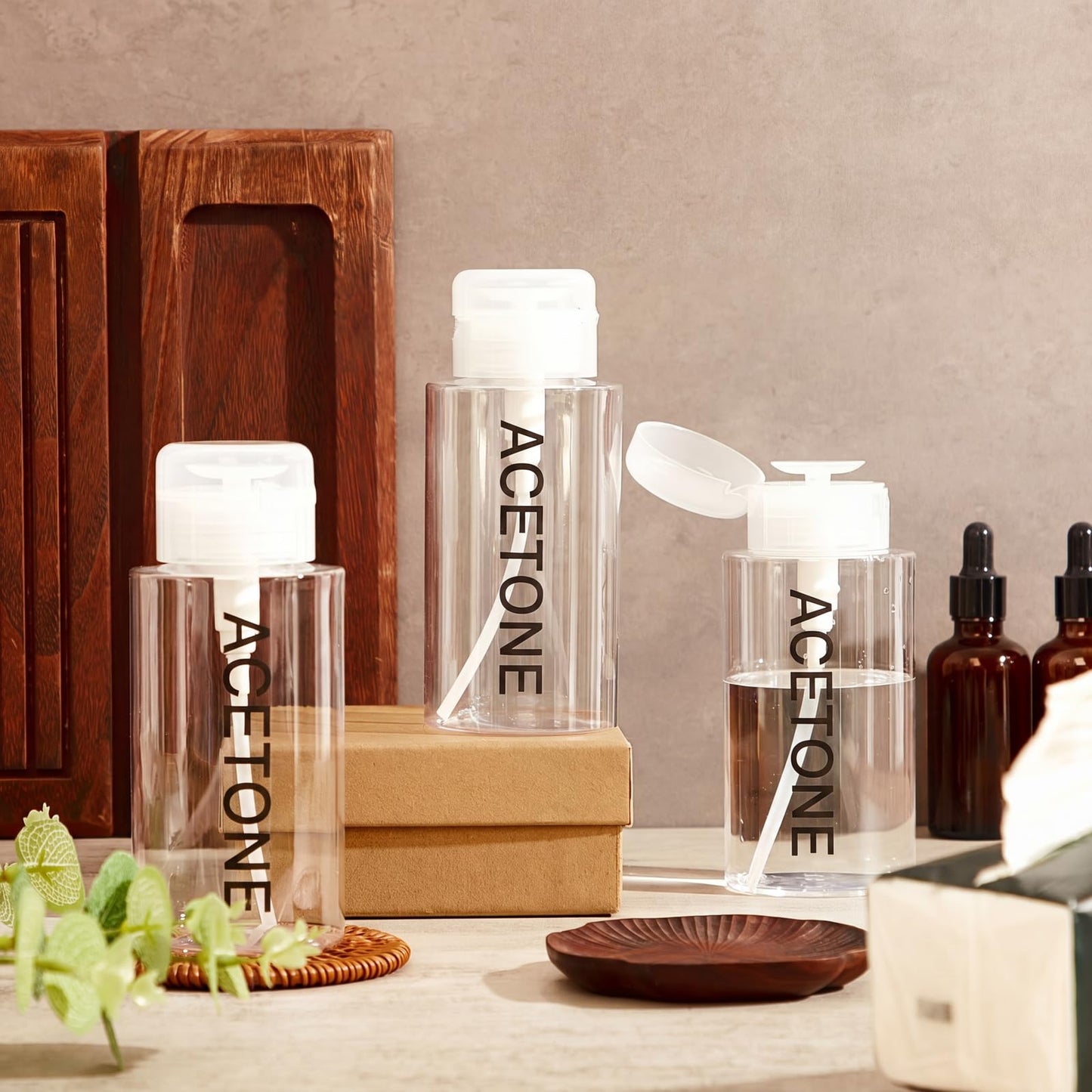 Layhit 1 Pcs 10 oz Acetone Pump Dispenser Bottle Aceone Push Down Liquid Dispenser Empty Pumping Bottle Refillable Cosmetic Container for Personal, Salon, Nail Care, Hospital Use