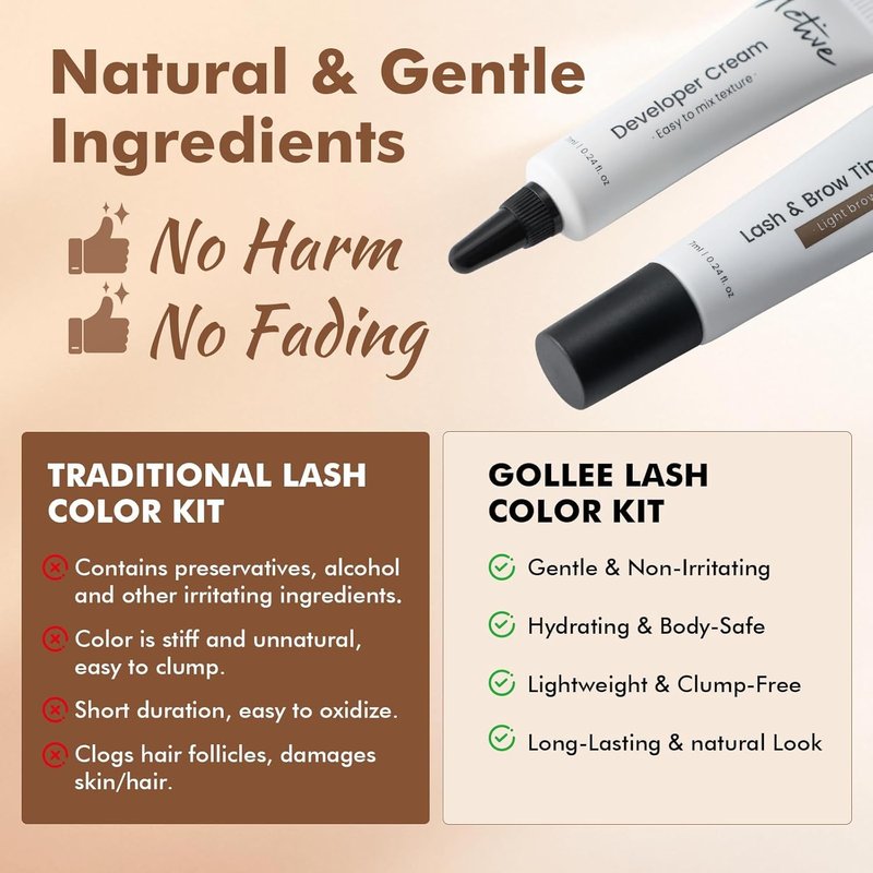 Lash Color Kit - Light Brown Eyelash & Eyebrow Color with Safe Ingredients | Lasts 8 Weeks, Easy to Use