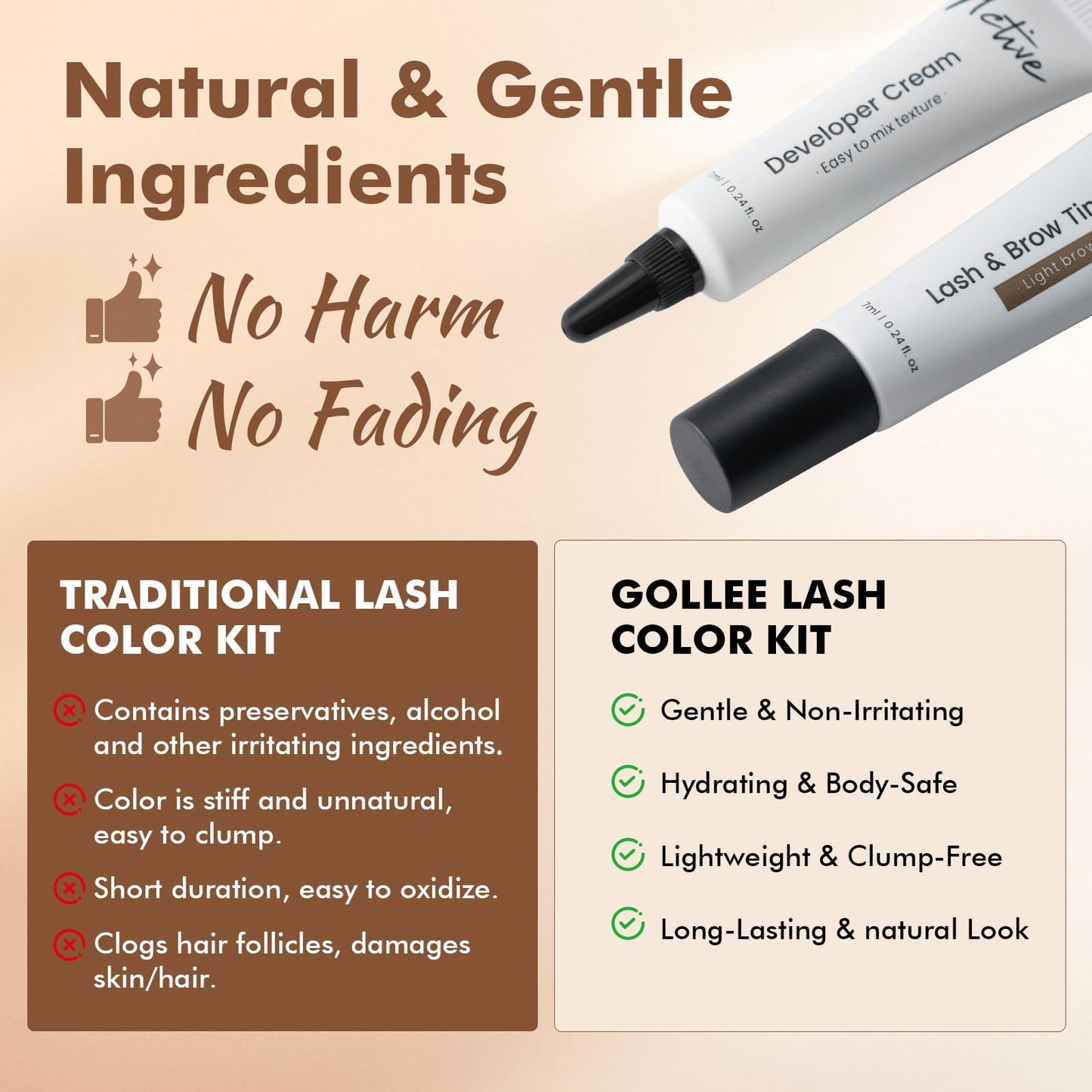 Lash Color Kit- Light Brown Professional Eyelash & Eyebrow Color Kit with Natural Looking Safe Ingredients Lasts 8 Weeks Easy to Use for Salon & Home Use