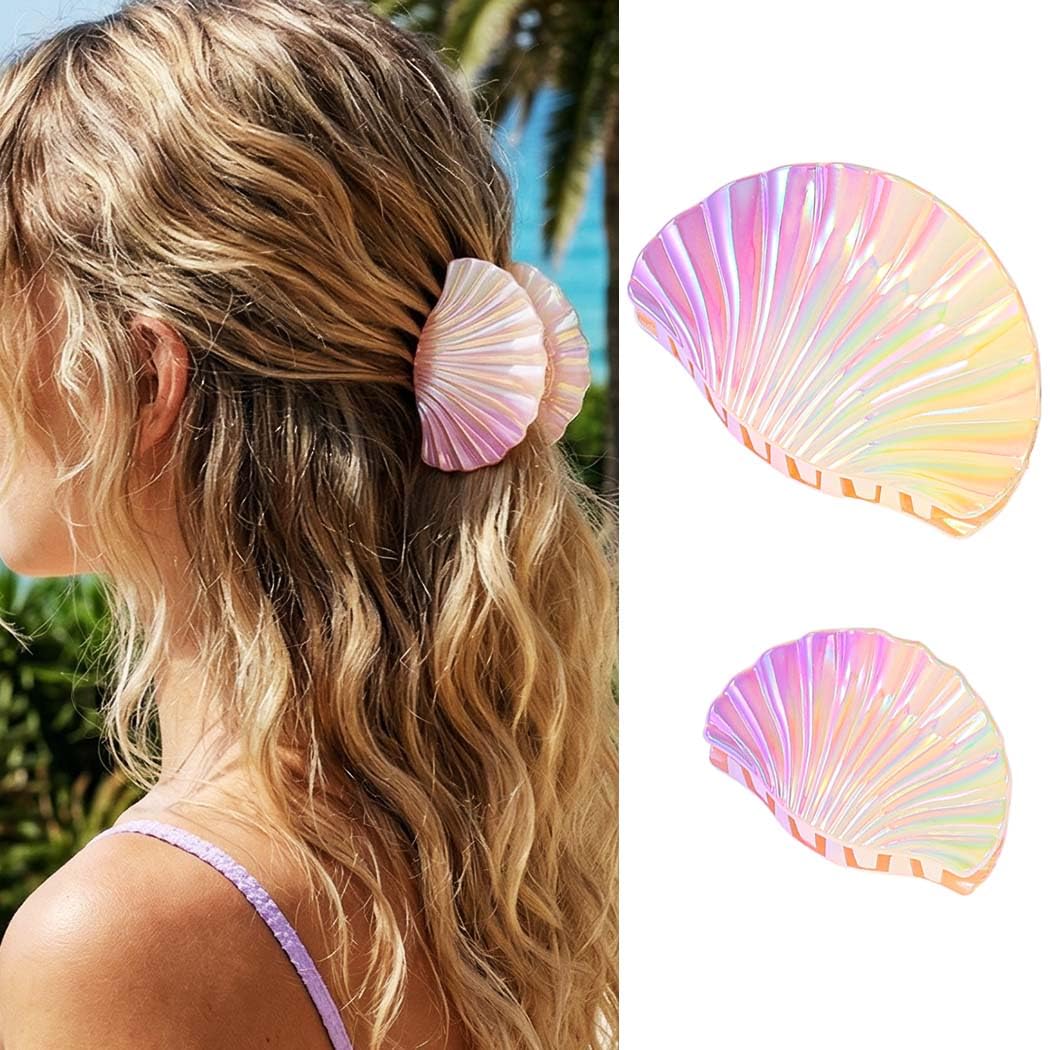 Seashell Hair Clips - Acrylic Claw Clips for Beachy Styles | Mermaid Hair Accessories (Blue, 2 Pieces)