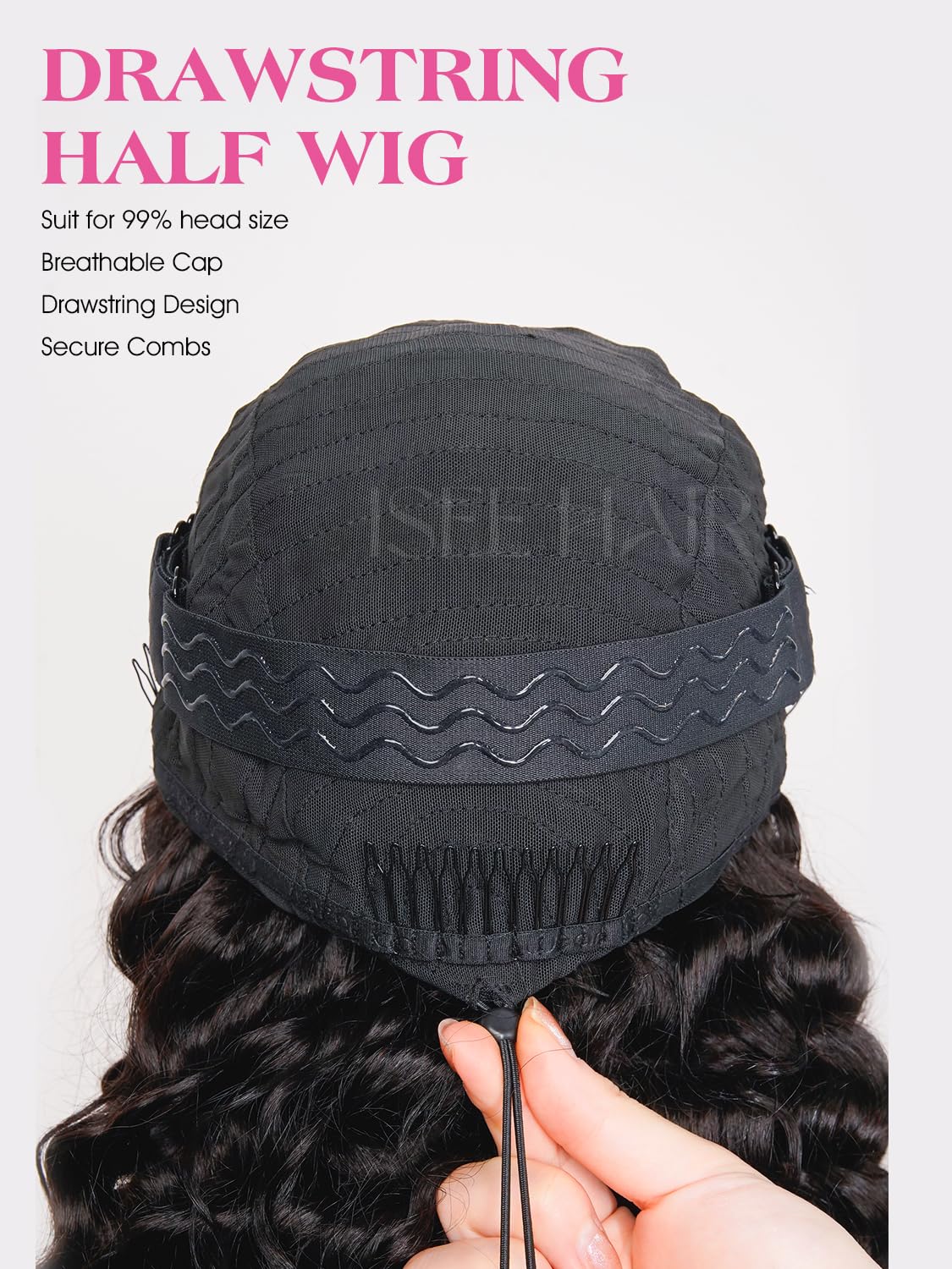 Loose Deep Wave Half Wig - 180% Density Human Hair | Beginner-Friendly 18 Inch Clip-In Wig