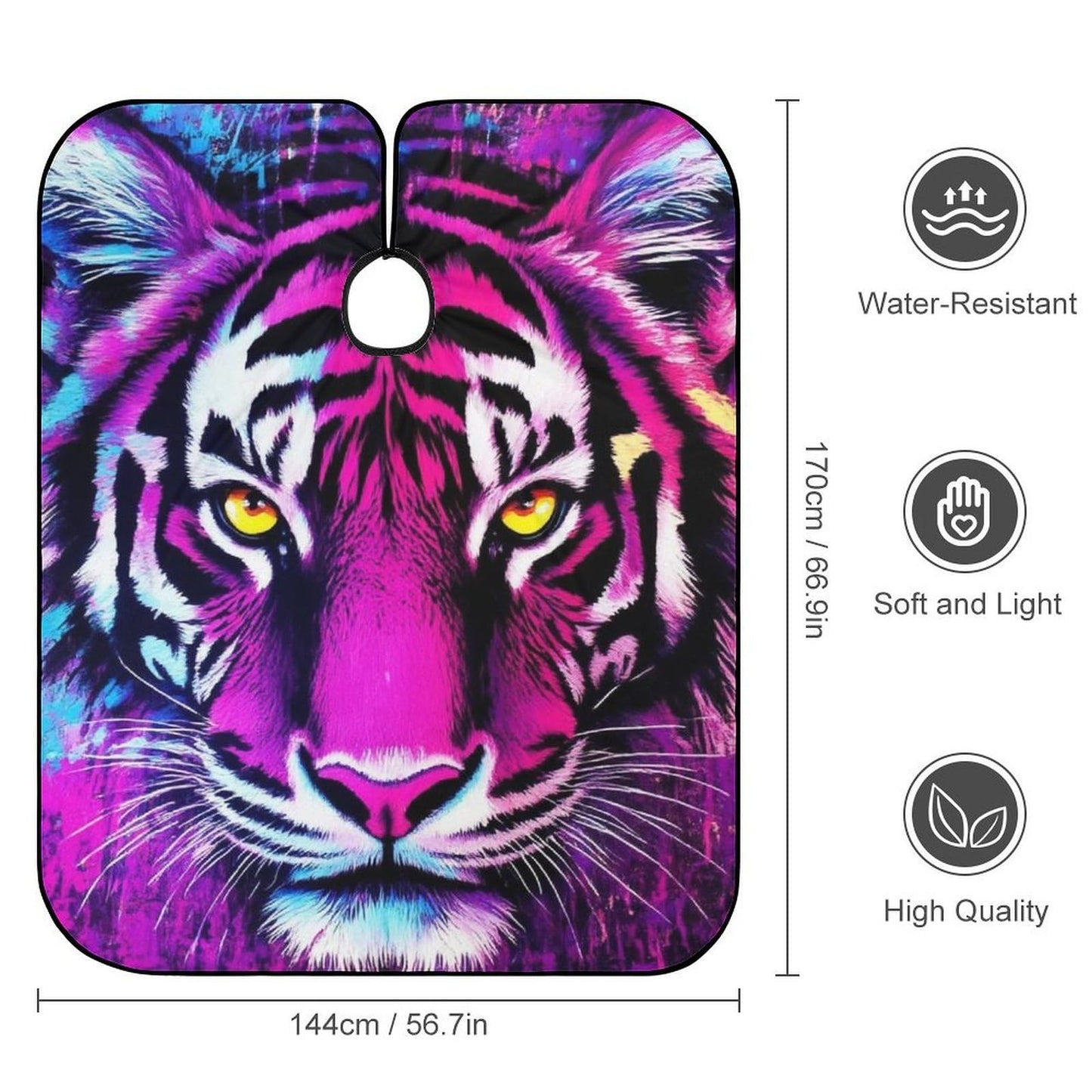 Fashion Hair Cutting Barber Cape, Professional Haircut Salon Cape for Men Women Colorful King of Tiger Purple Watercolor Art