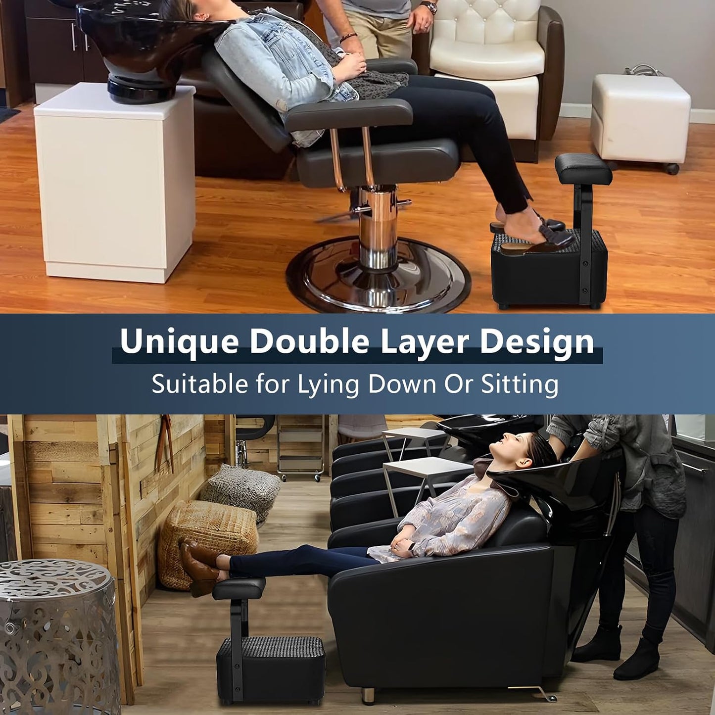 Independent Footrest for Shampoo Bowl - Spa Beauty Ottoman Chair | Black Color