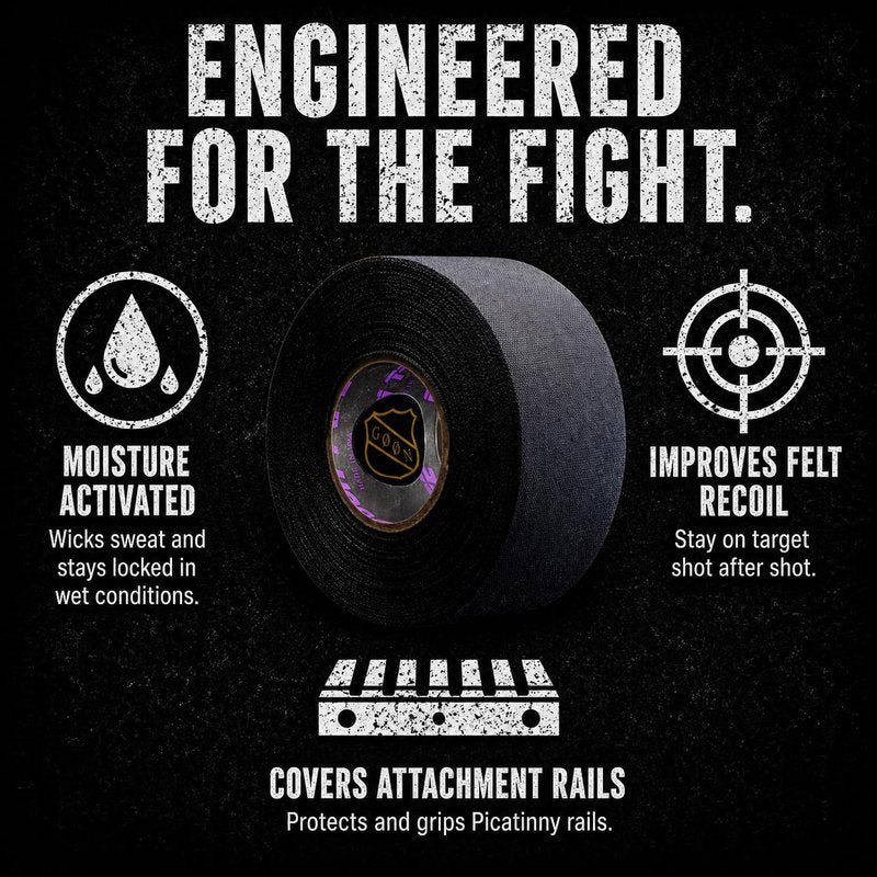 Goon Tape Raid Tape 1.5 in x 60 FT – Premium Moisture-Wicking Tactical Gun Grip Tape for Firearms, AR, Pistol, Handguard, Magazines – Cotton & Synthetic Blend (Black)