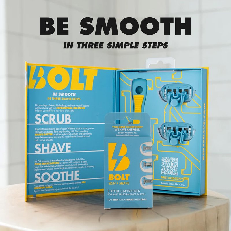 Bolt Skin + Shave - Cartridge Refill Box -5-Blade Replacements for BOLT Razor - Swedish Steel with Aloe Vera and Vitamin E for Coarse Hair -Pack of 3