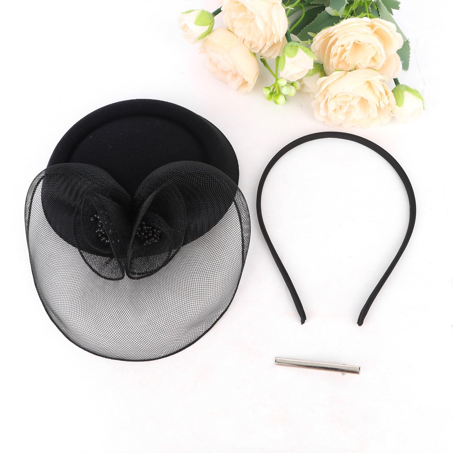 Semato Black Fascinators Hats for Women Mesh Elegant Tea Party Kentucky Hat Derby Headband with Hair Clip