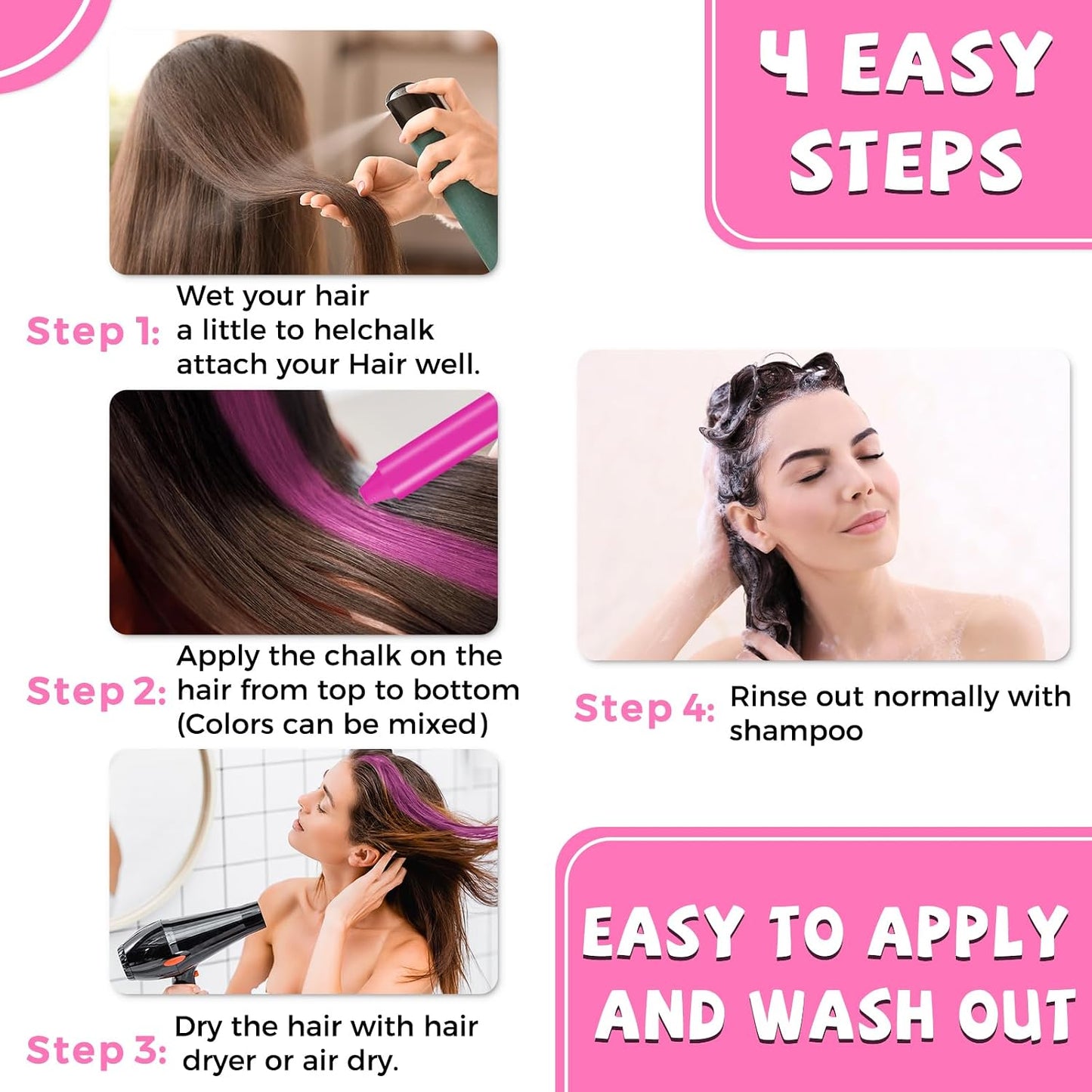Hair Chalk for Girls - 12-Color Washable Temporary Hair Dye | Perfect Gift for Ages 5-13