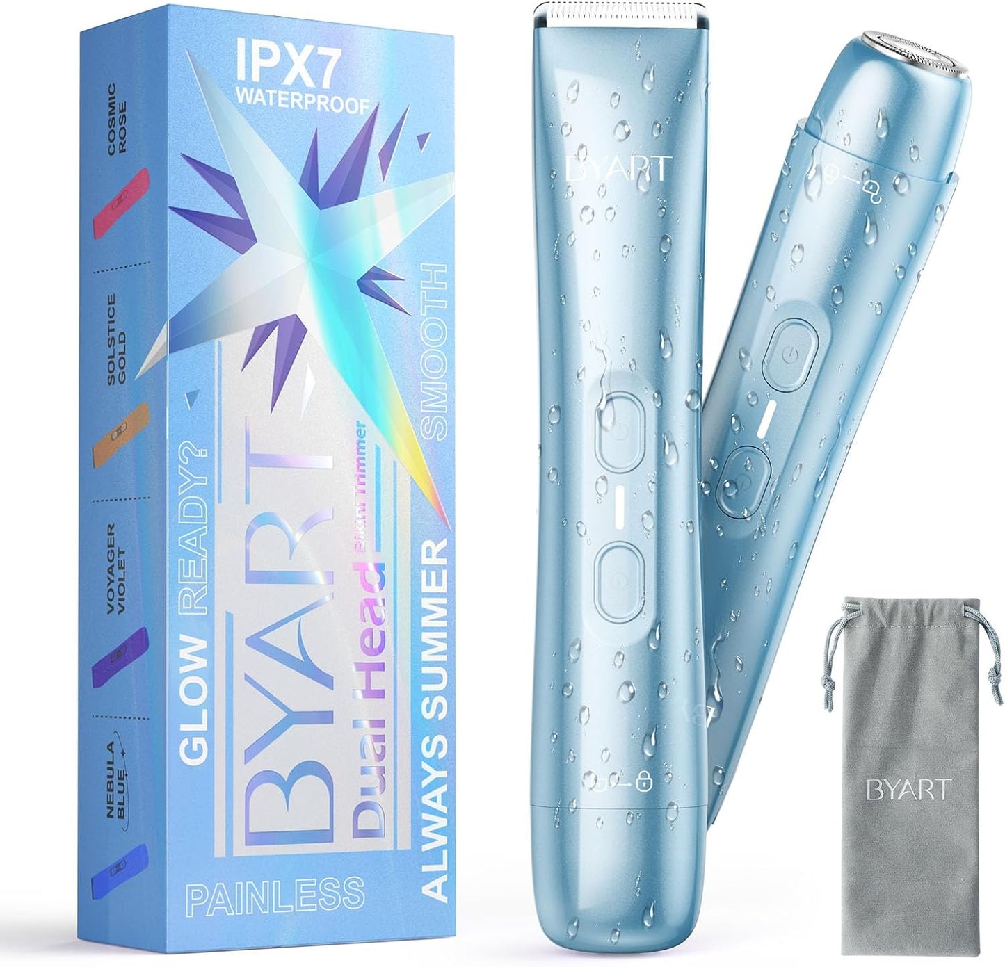 Bikini Trimmer for Women - Dual Head IPX7 Waterproof Electric Razor for Painless Hair Removal | Portable Cordless Shaver, Fast Charging