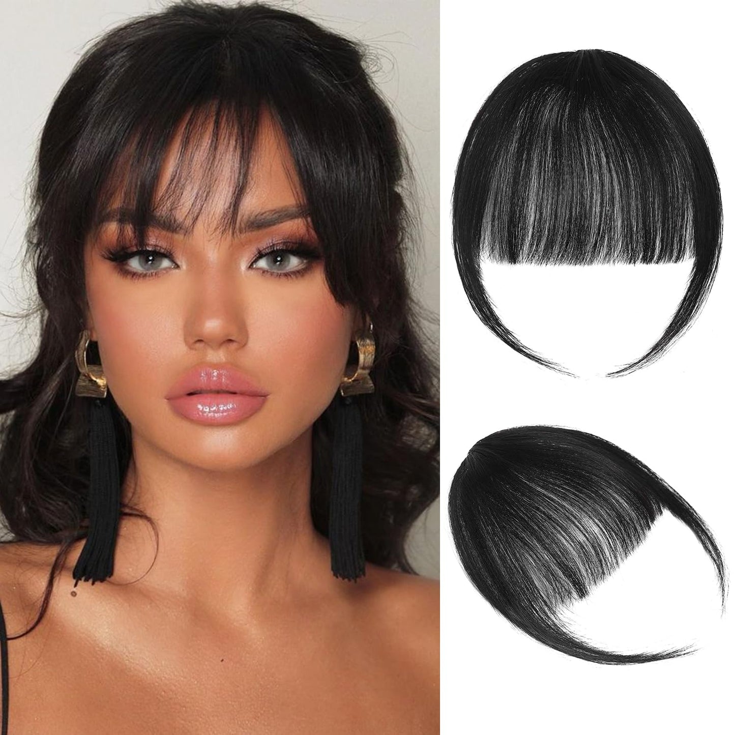 Clip In Bangs - 100% Real Human Hair Extensions | Wispy Dark Brown Fringe for Women