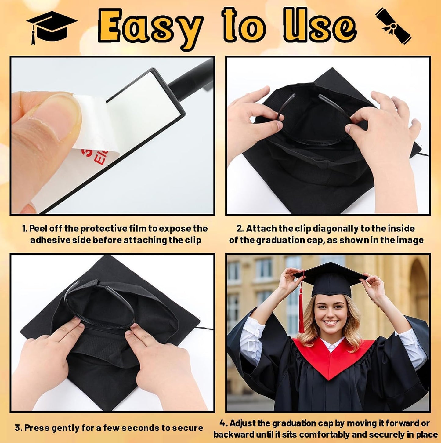 Graduation Cap Headband Insert - Securely Holds Grad Hat & Maintains Hairstyle | Perfect Graduation Gift