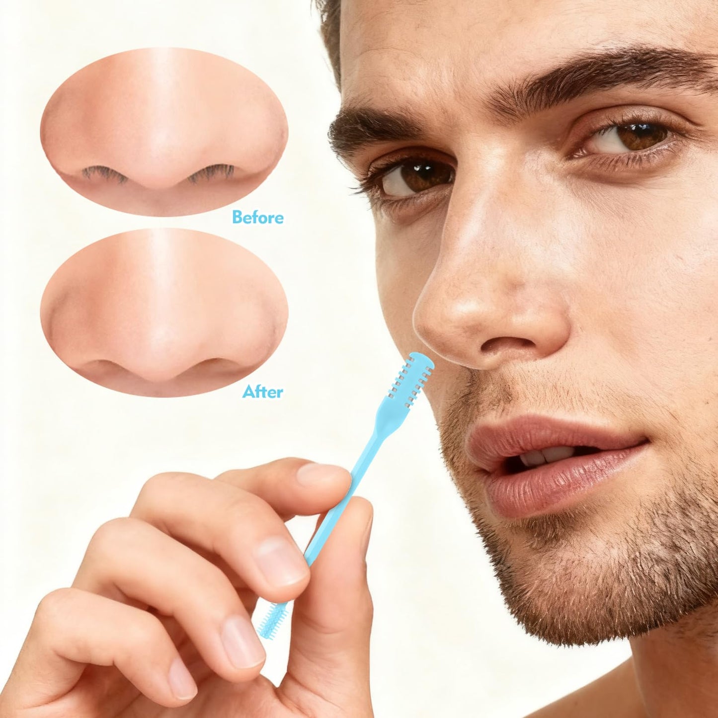ZASZO 5Pcs 2-in-1 Nasal Hair Cutter, Double-Sided Nose Hair Trimmer Upgrade, 360° Rotating Manual Nose Trimmer Portable with Soft Cleaning Brush for Women and Men (Blue)