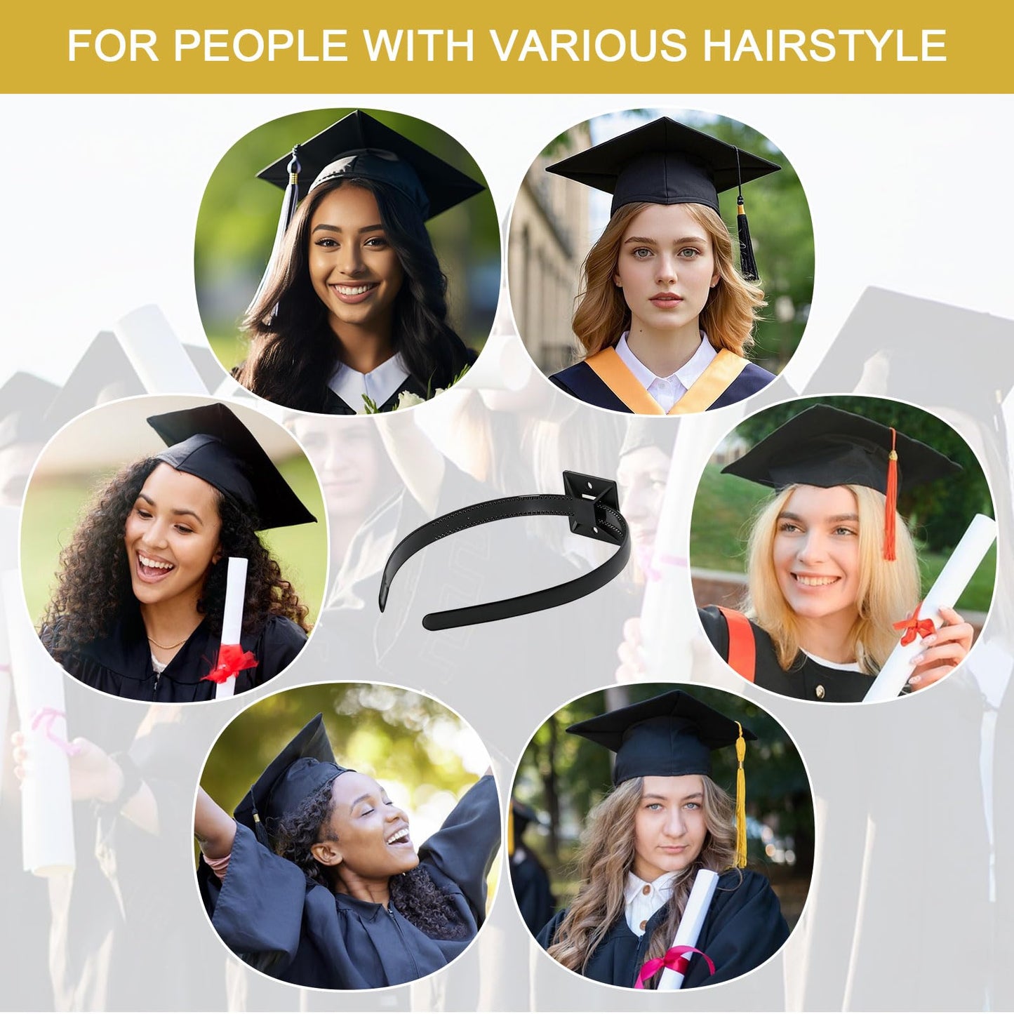 Pvoiue Graduation Cap Headband Insert 2026, Matte Black Acrylic Grad Cap Fixer with Adhesive Base, Invisible No-Slip Grad Cap Accessory for Graduates