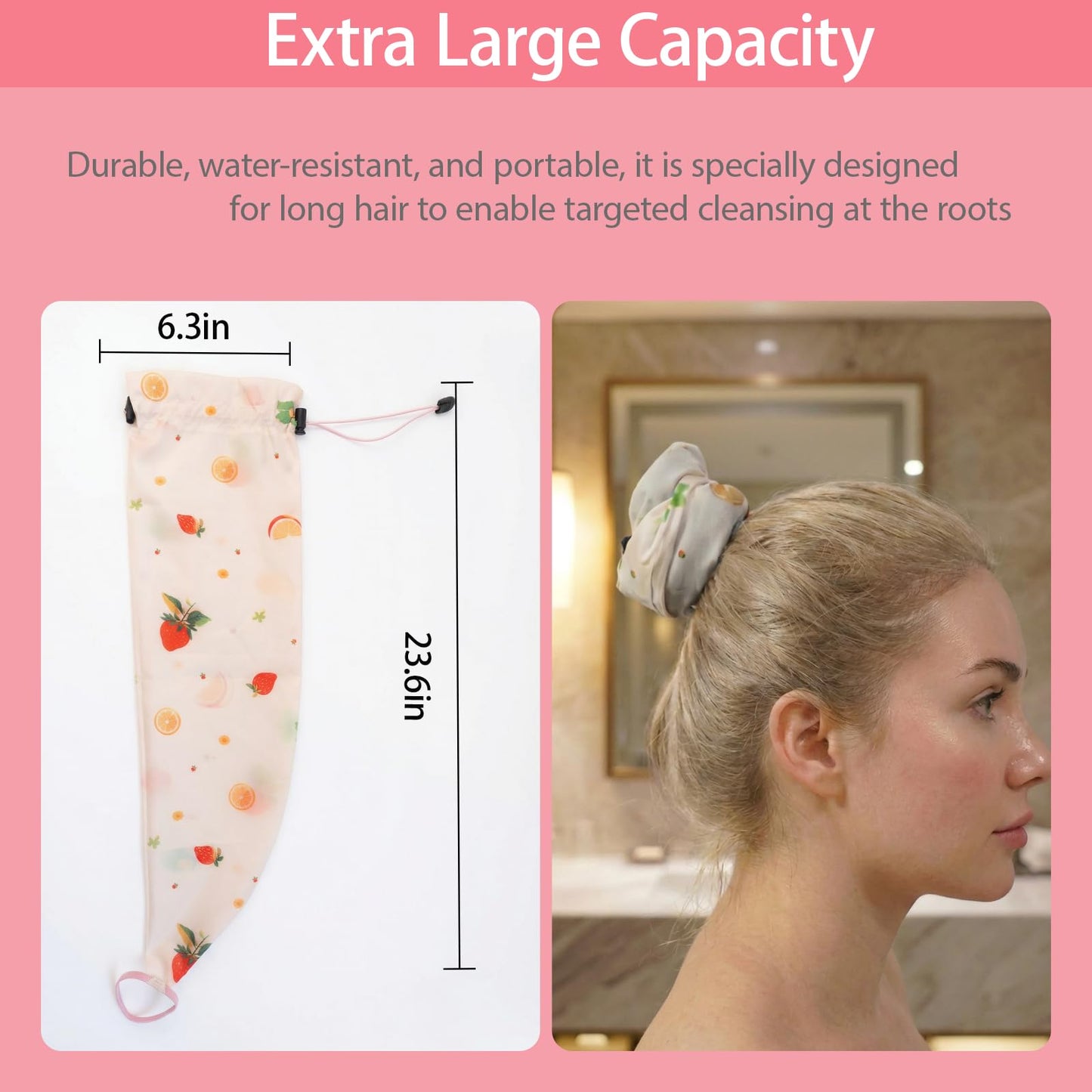 Crown Washing Shower Cap Ponytail, Waterproof Hair Sleeve for Long Hair, Reusable Adjustable Shower Caps for Women Hair Wash Waterproof Ponytail Bathing Hat (3, Beige)