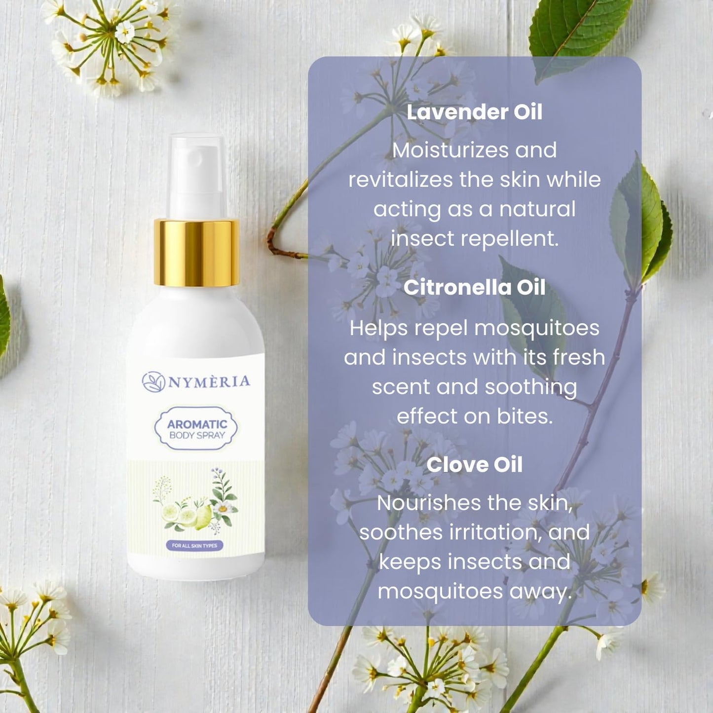 NYMERIA Aromatic Body Mist – Lavender & Botanical Oil Body Spray, Hydrating, Fast Absorbing, Refreshing Scent, Long-Lasting Freshness for All Skin Types, 3.4 fl oz / 100 ml