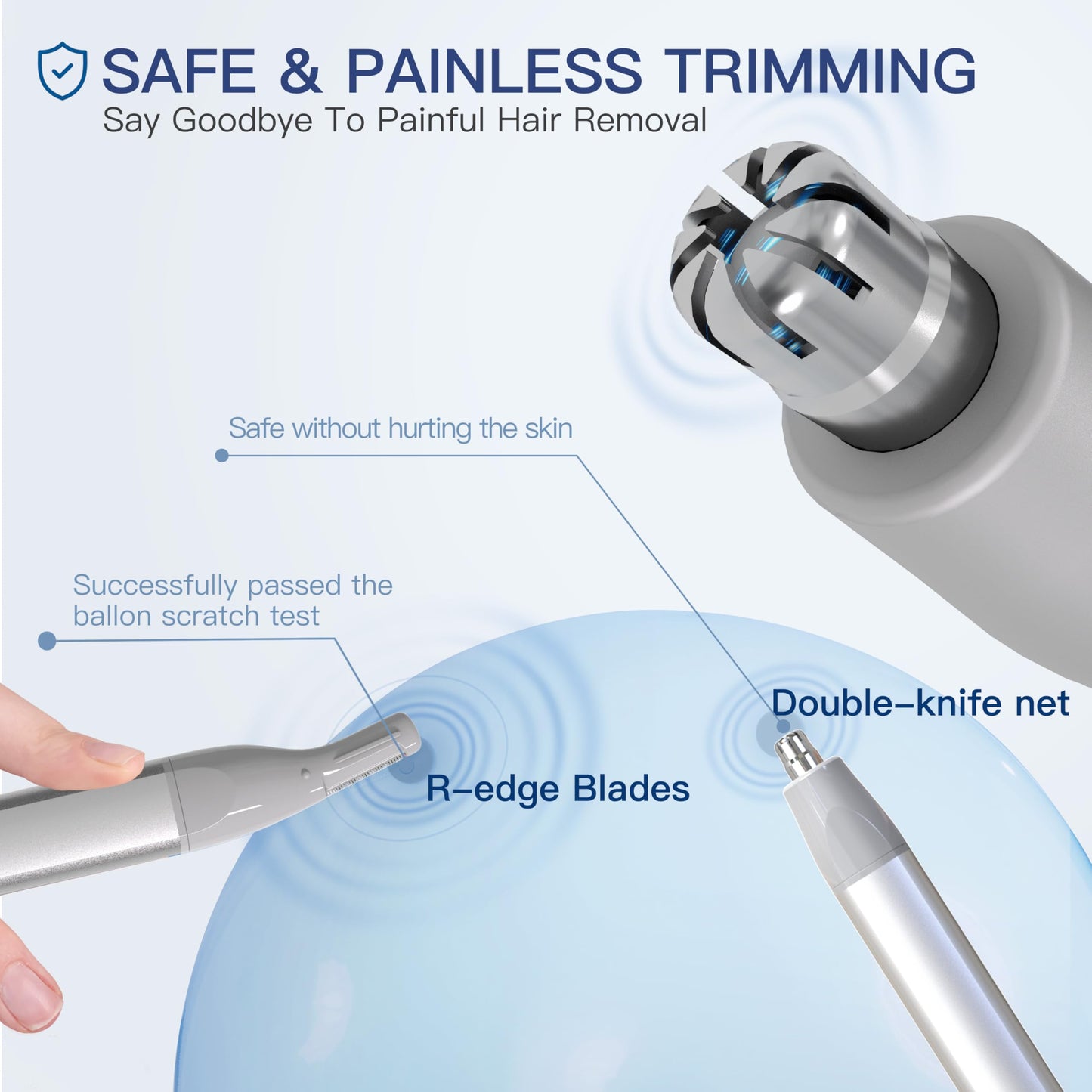 HEBECA Nose Hair Trimmer for Men & Women - 2in1 Rechargeable Ear and Nasal Hair Trimmer, Waterproof Nose Clipper, Electric Eyebrow Trimmer & Facial Hair Remover Grooming Set (Silver Grey)