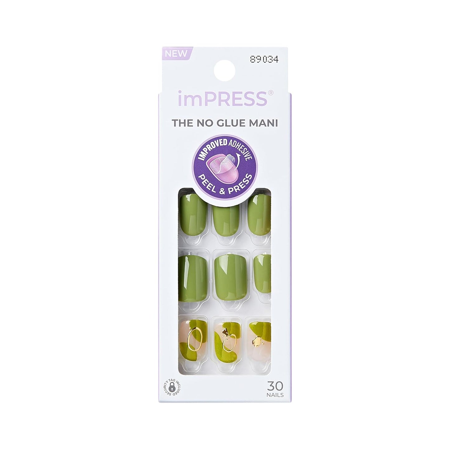 Kiss Impress No Glue Mani Press On Nails - 'Before Sunrise' Green Short Squoval Shape | 30 Nails, Prep Pad & More