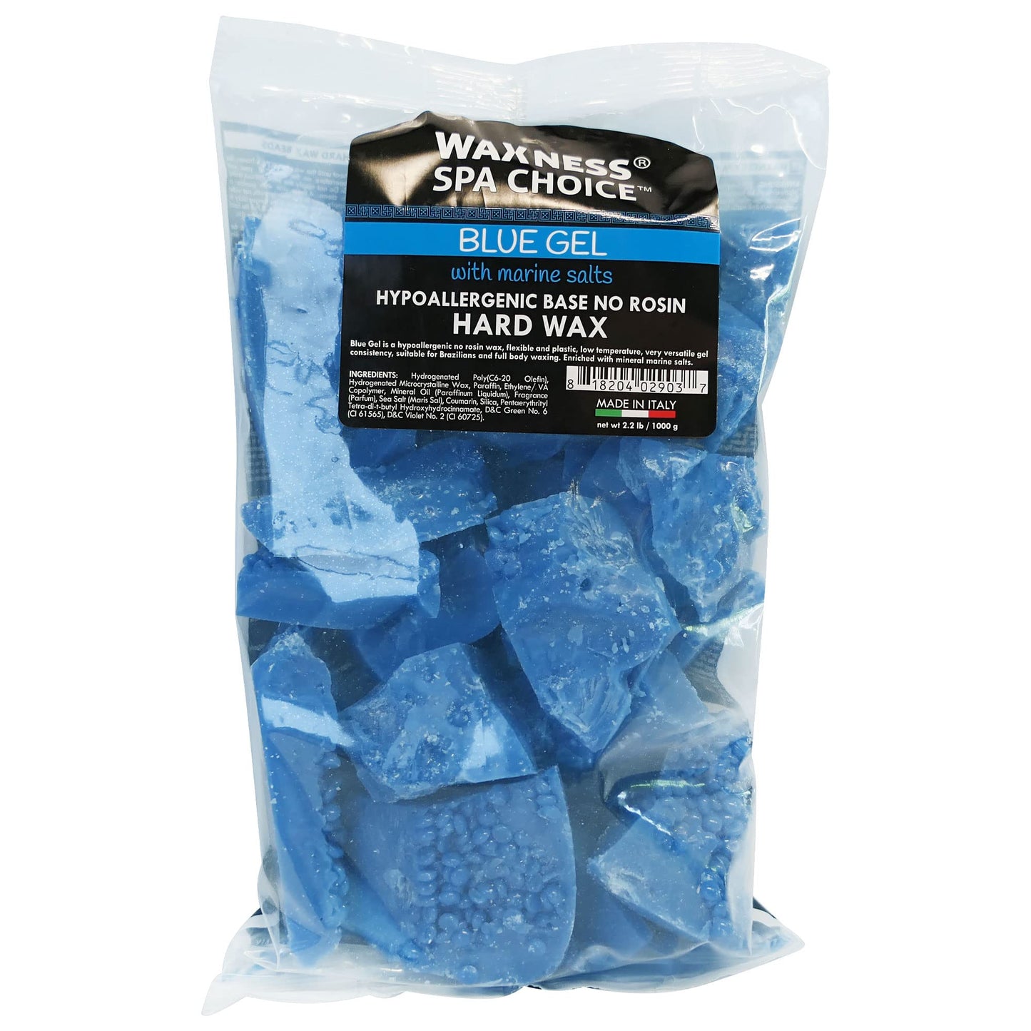 Waxness Spa Choice No Rosin Blue Gel Hard Wax Beads with Marine Salts 2.2 lb / 1 kg Pack of 12