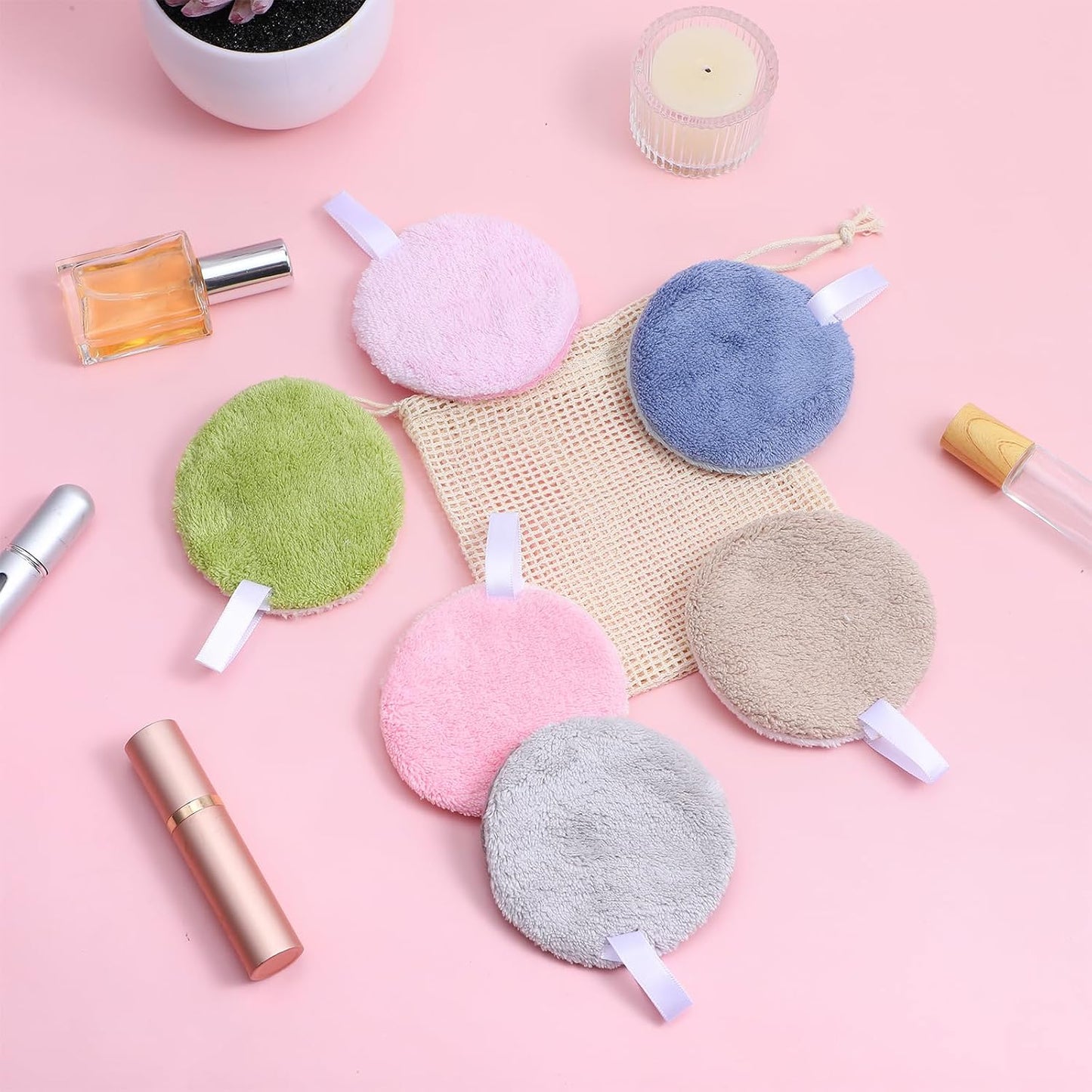 Reusable Makeup Remover Pads - Soft Coral Fleece Face Cleansing Rounds | 8 Pcs with Storage Bag