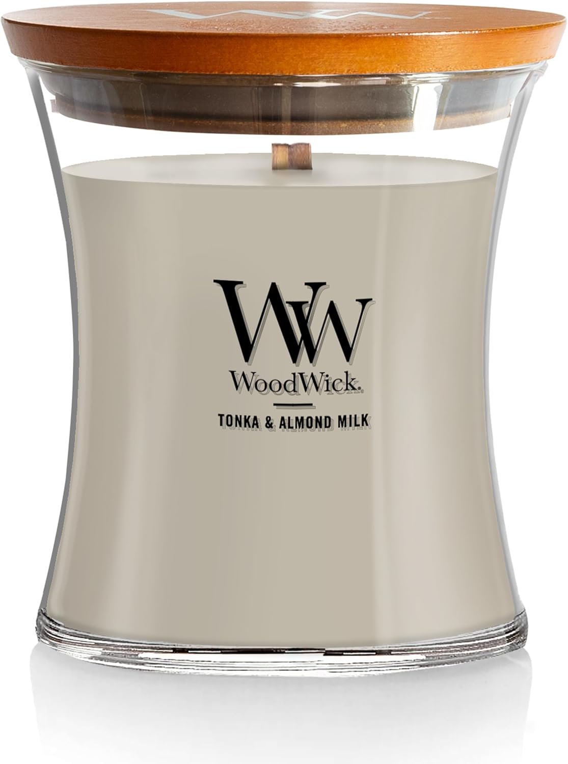 WoodWick Tonka & Almond Milk Candle - 9.7 oz Medium Hourglass with Crackling Wick | Perfect Gift for Men & Women