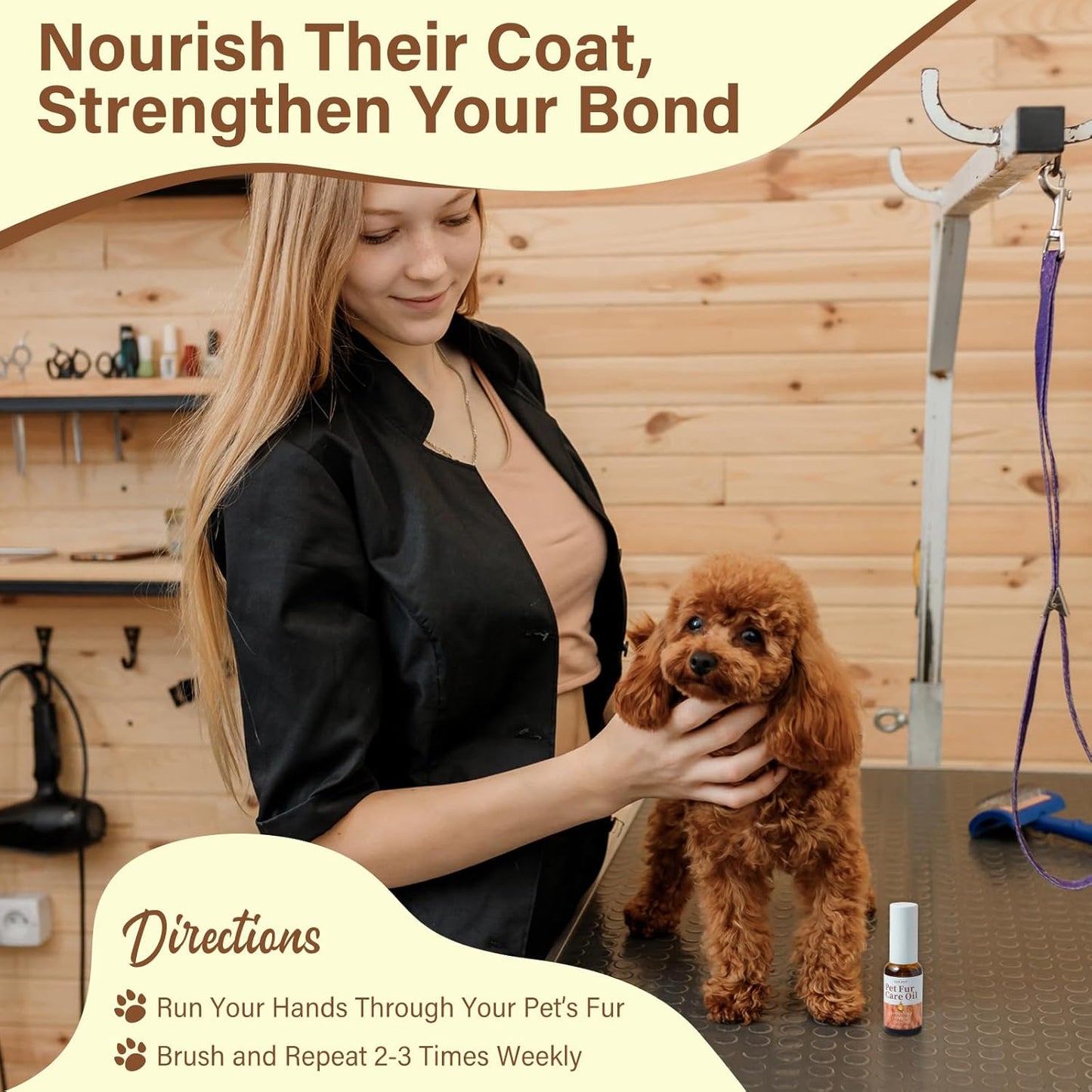 Pet Fur Care Oil - Leave-In Conditioner for Dogs & Cats | Reduces Shedding & Adds Shine with Collagen - 1.01 fl. oz