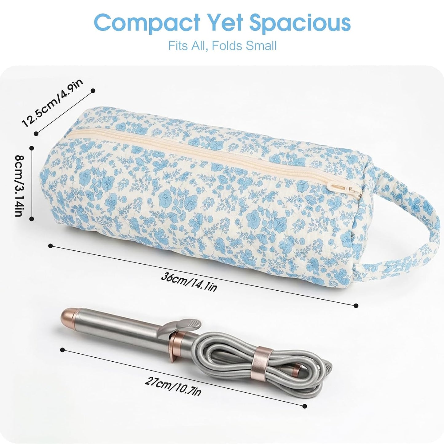 Hair Tools Travel Bag - Compact Case for Dyson Airwrap & Shark Flexstyle | 14" Portable Organizer in Blue Flower