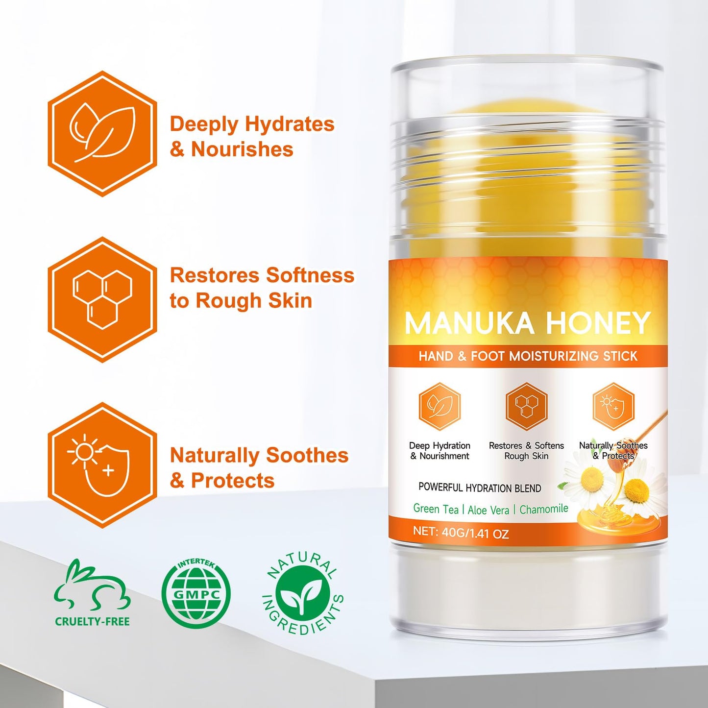 chenyayun 2 Pack Manuka Honey Cracked Heel Treatment Balm Stick, Dry & Cracked Foot Repair for Intensively & Deeply Moisturizing & Hydrating, Soothing, with Shea Butter, Chamomile|1.41 Oz/40 G